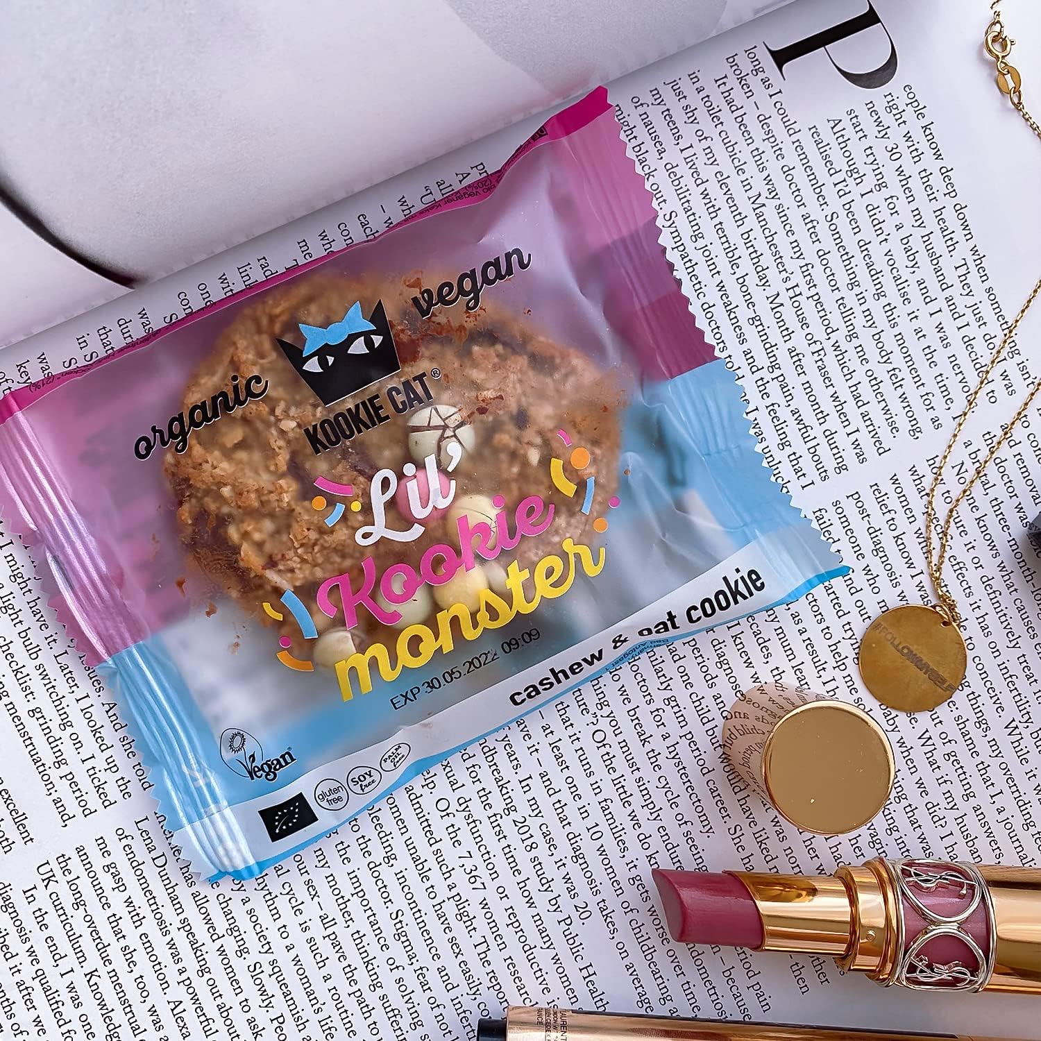 Kookie Cat Vanille Schokochip - Vegane Cookies Einzeln Verpackt, Glutenfrei, Sojafrei, Bio, Cashew & Hafer - 12 X 50g Multipack