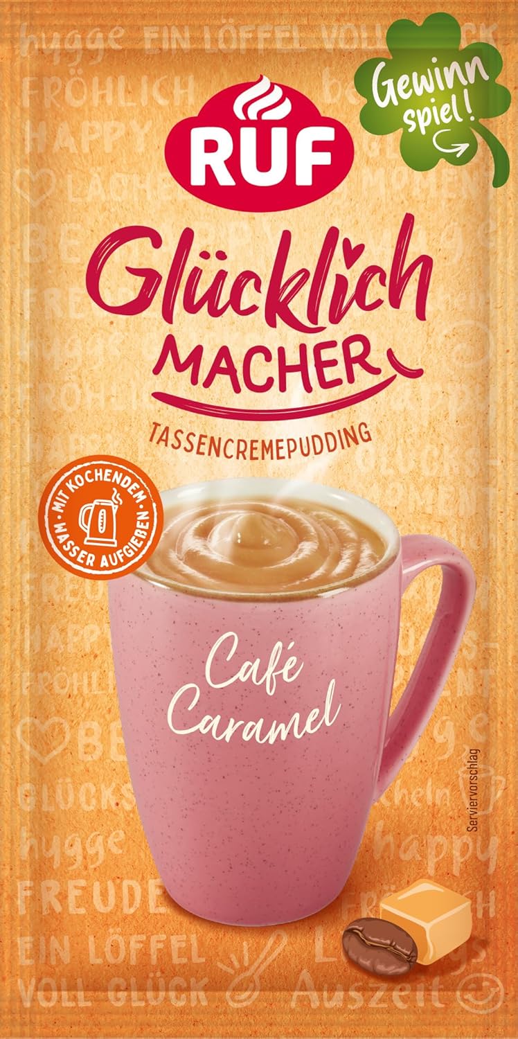 RUF Glücklichmacher Tassenpudding Schokolade, Cremepudding für schnelle Desserts, Tassencremepudding, nur Wasser hinzufügen, 1 x 59g Beutel