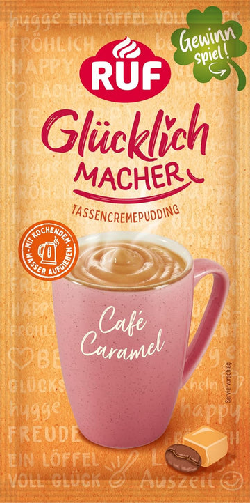 RUF Glücklichmacher Tassenpudding Schokolade, Cremepudding für schnelle Desserts, Tassencremepudding, nur Wasser hinzufügen, 1 x 59g Beutel