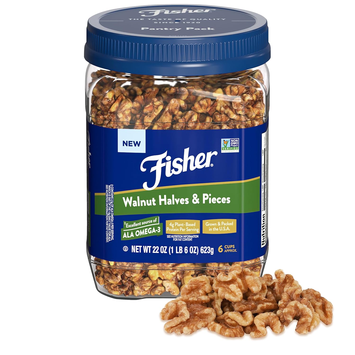 Fisher Chef's Naturals Walnut Halves & Pieces 2 lb, 100% California Unsalted Walnuts for Baking & Cooking, Healthy Snacks for Adults, Resealable Bag, Vegan Protein, Keto Snack, Chopped Nuts, Topping