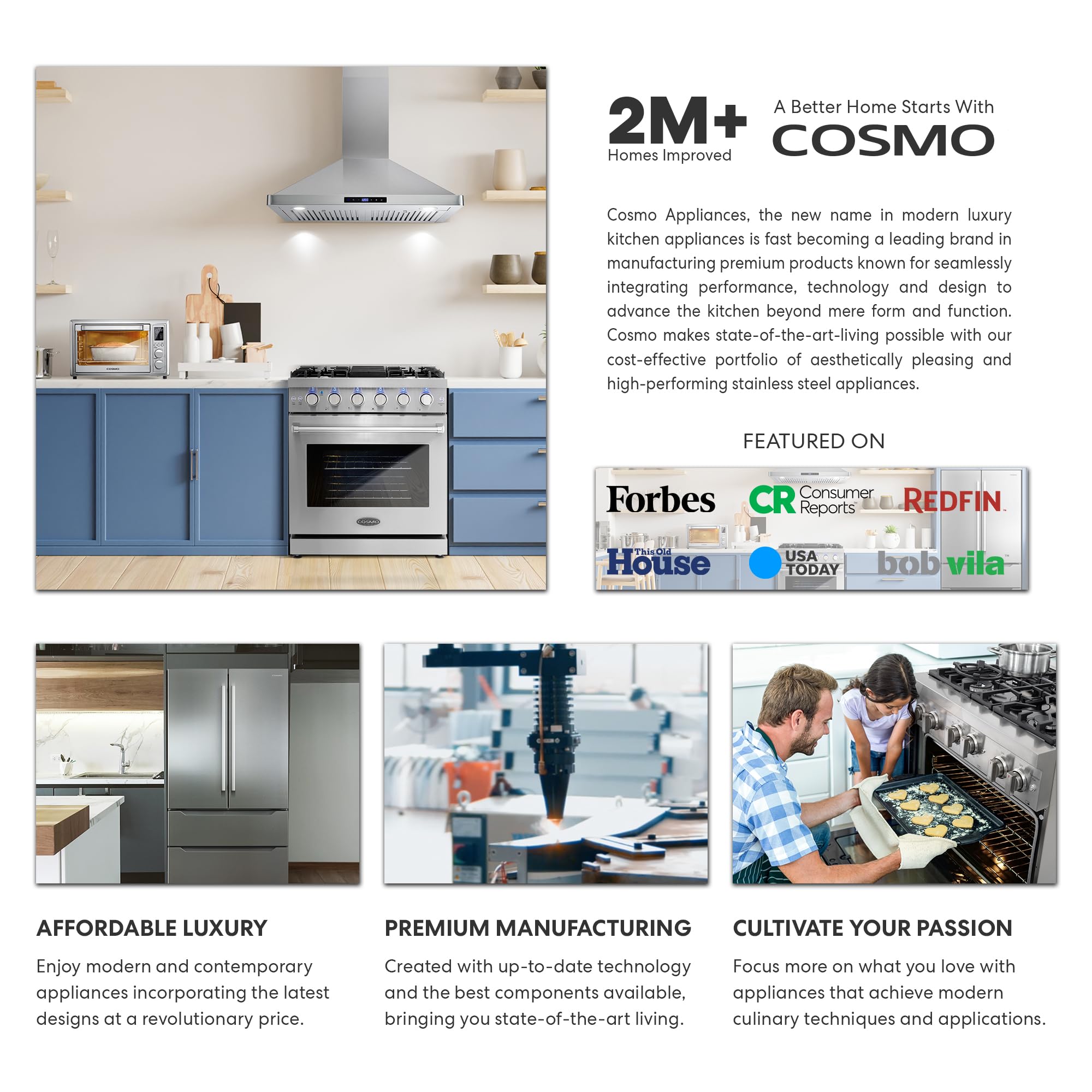 COSMO COS-5MU30 30 in. Delta Collection Ducted Under Cabinet Range Hood, Button Controls, Reusable Filters, LED Lights, Stainless Steel