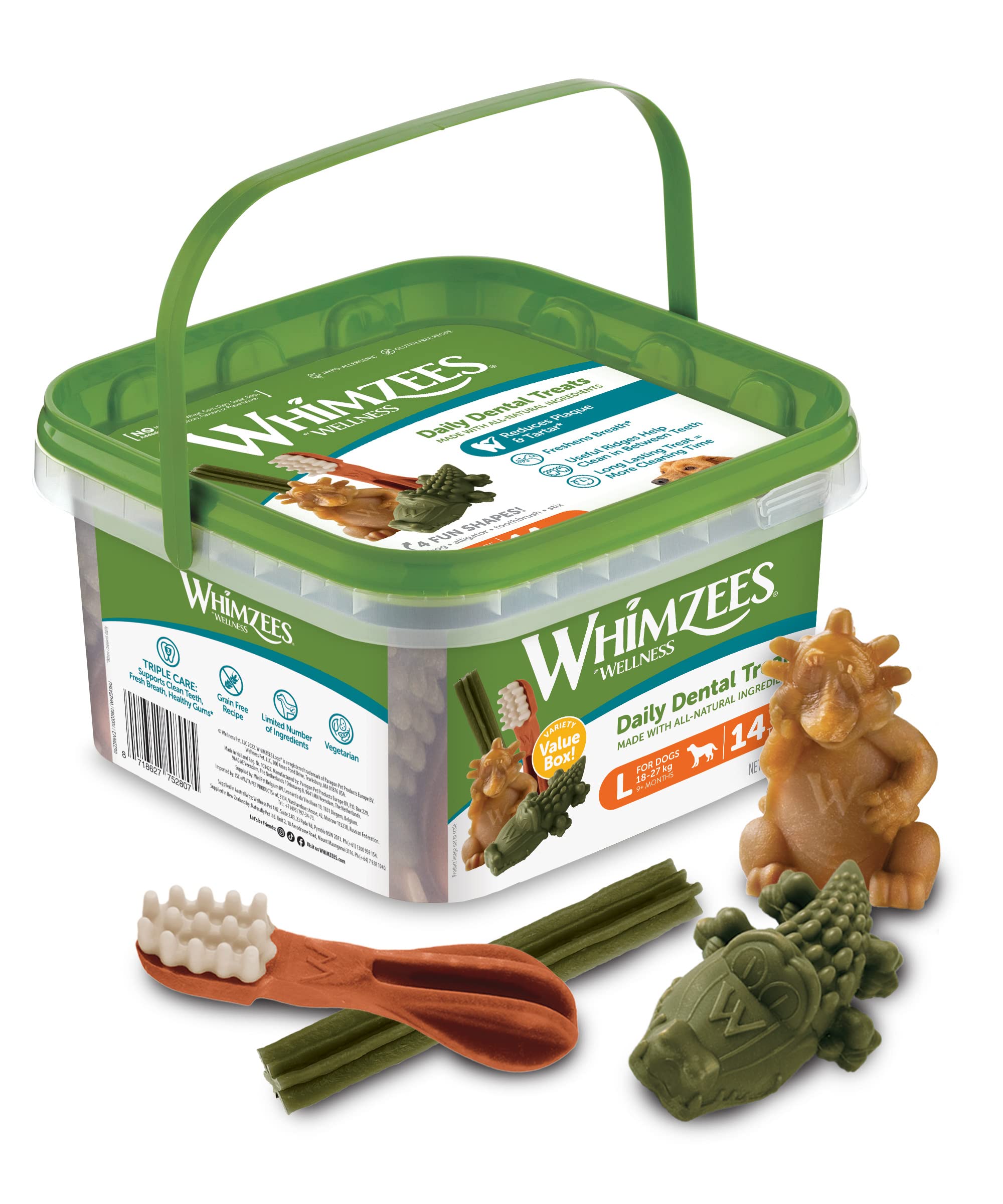 WHIMZEES Natürliche Getreidefreie Zahnpflegesnacks, Kaustangen für Hunde, Gemischte Vielfaltsbox, L, 14 x 60 g