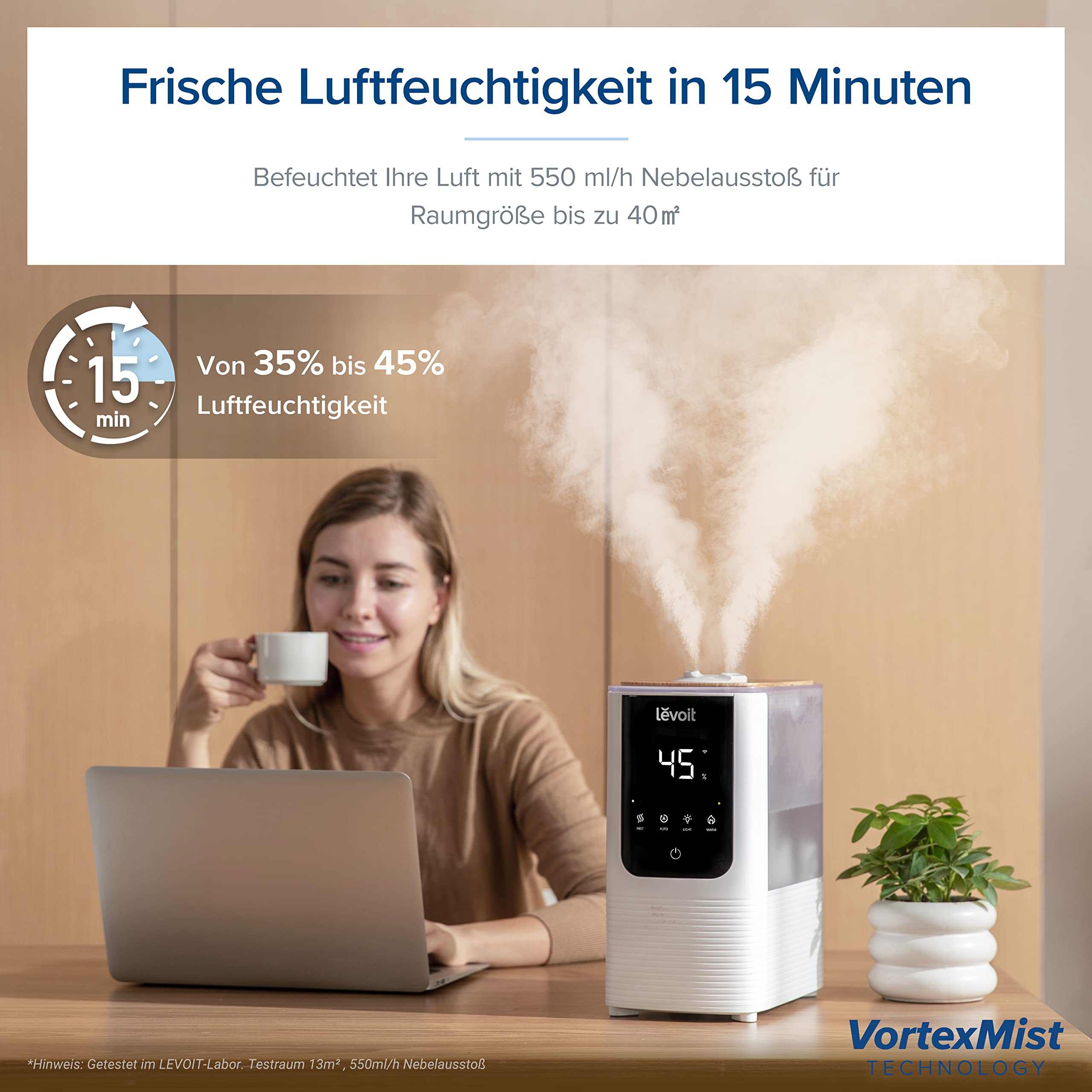 Levoit Luftbefeuchter Schlafzimmer, 23dB leise Humidifier, Top-Fill für Baby, bis 25H, Raumbefeuchter mit 360 grad Drehdüse für Kinderzimmer, Pflanzen, Auto Shut-off, 2,5 L, Weiß