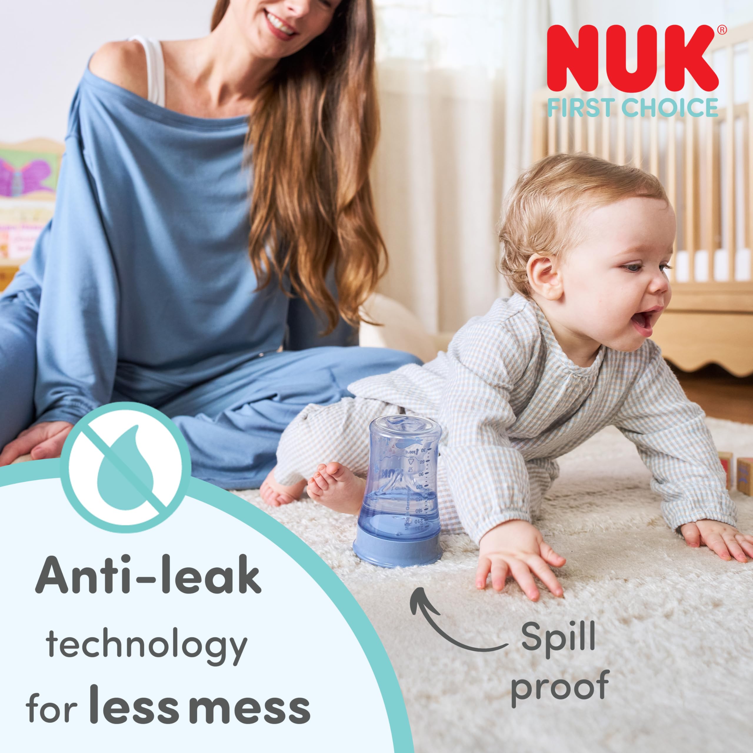 NUK Magic Cup Trinklernbecher | 8+ Monate | 230 ml | auslaufsicherer 360°-Trinkrand | BPA-frei | blauer Igel