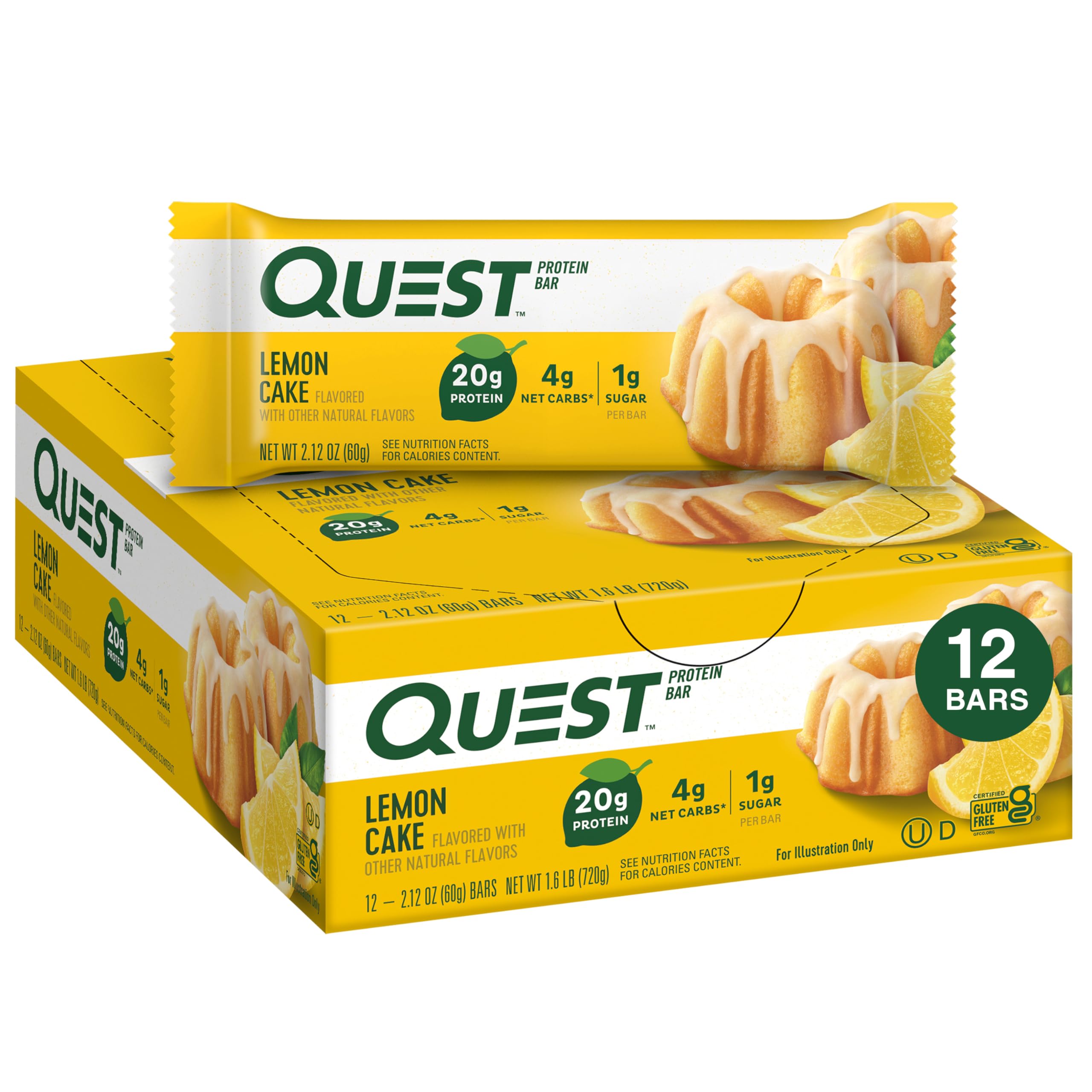 Quest Nutrition Chocolate Chip Dough Cookie Protein Bars, 21g Protein, 1g Sugar, 4g Net Carbs, High Fiber, Gluten Free, Keto-Friendly, 12 Count