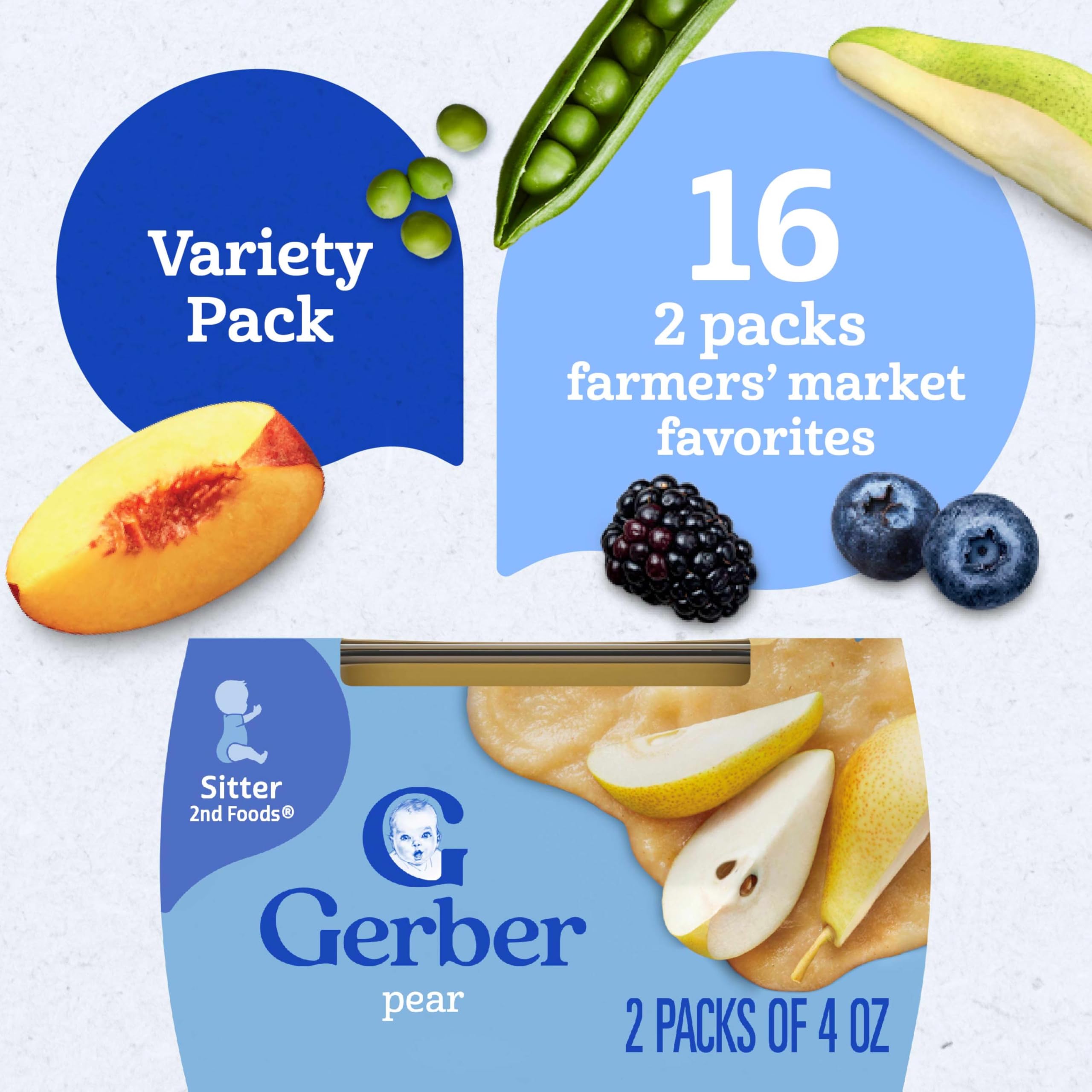 Gerber Stage 2 Baby Food, Nourishing Blends Tubs, Meat Meals Powerblend, Baby Puree, Variety Pack, 32PK