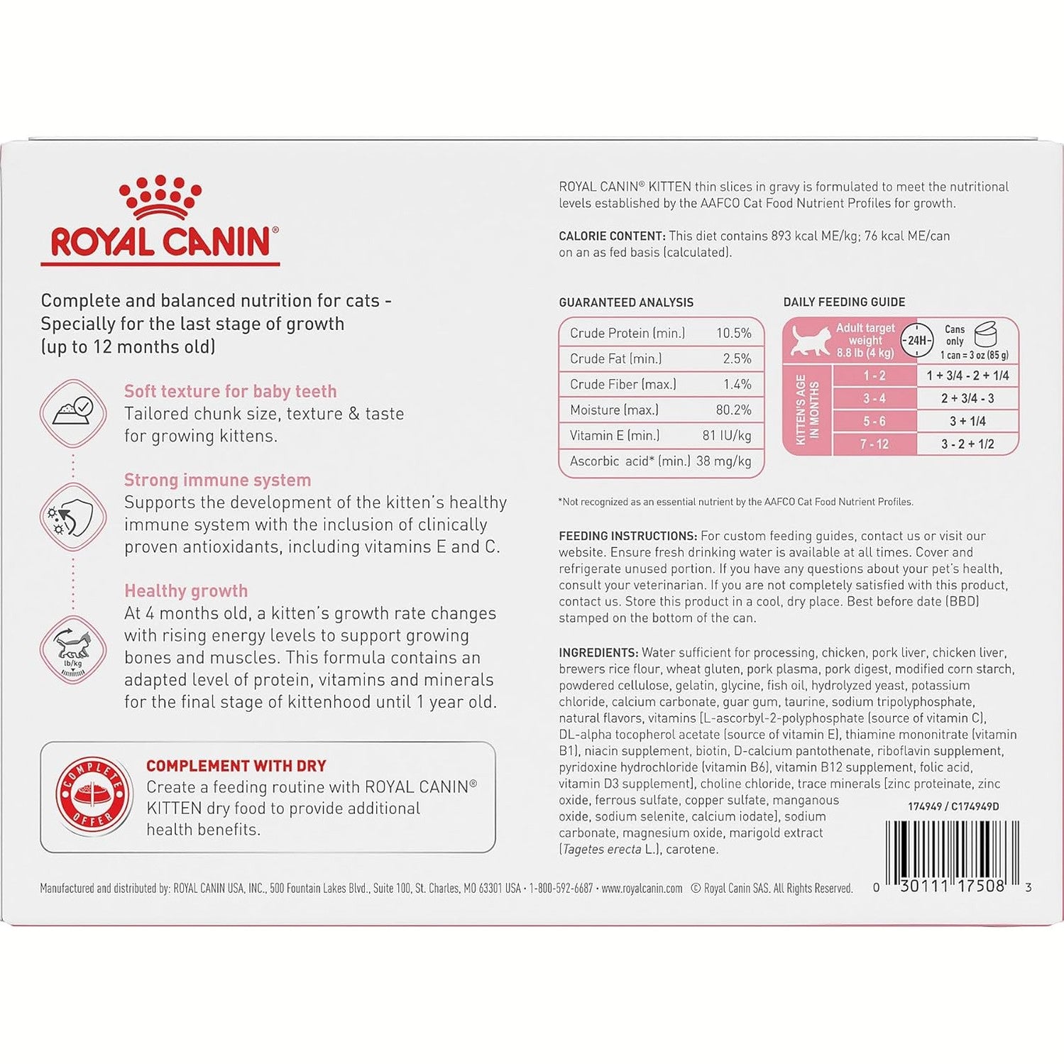 Royal Canin Feline Health Nutrition Kitten Thin Slices in Gravy Cat Food, 3 oz (Pack of 12)