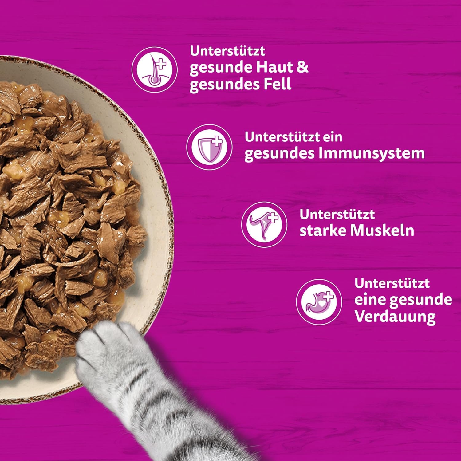 Whiskas 1+ Katzennassfutter Ragout Geflügel Auswahl in Gelee, 40x85g (1 Packung) – Hochwertiges Nassfutter für ausgewachsene Katzen in 40 Portionsbeuteln