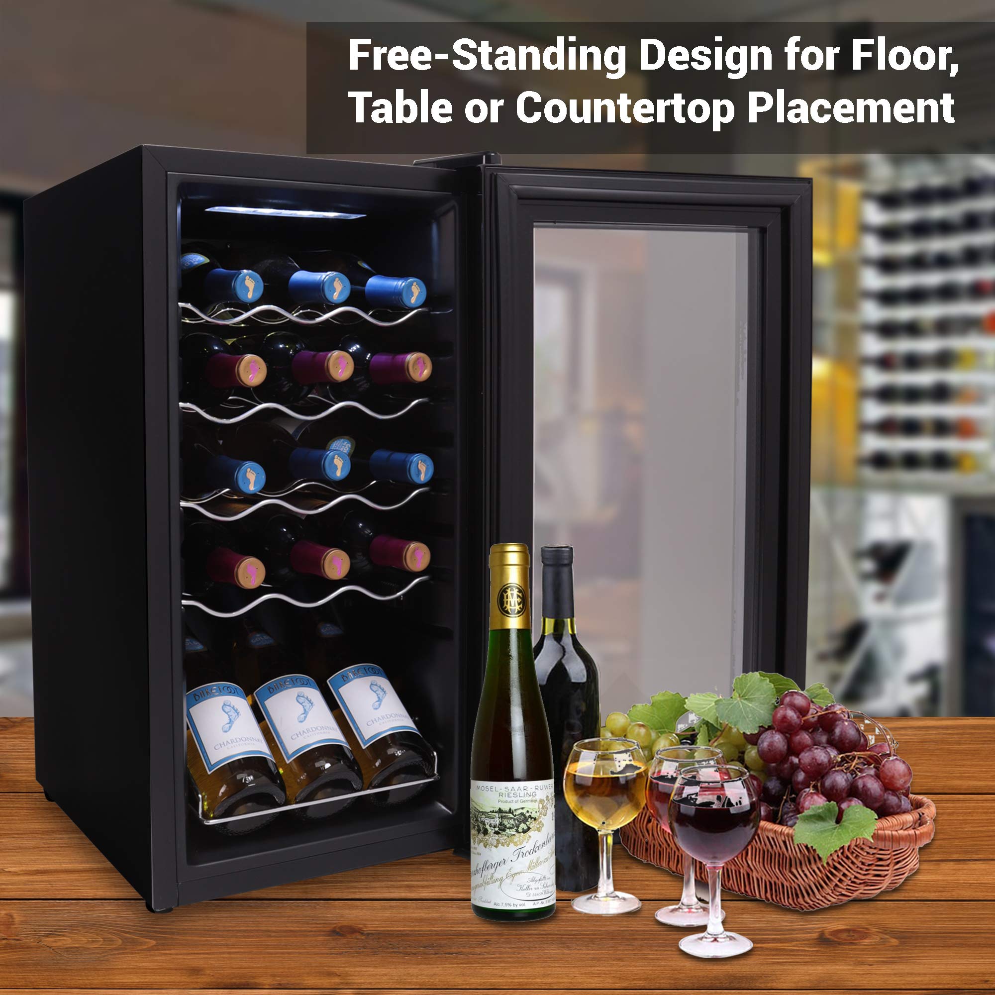 Nutrichef 12 Bottle Stainless Steel Slim Wine Fridge | Red & White Wine Chiller | Adjustable Temperature Control, Ultra Quiet Operation & Energy Efficient | Mini Wine Cooler Refrigerator | 31x10x17 IN