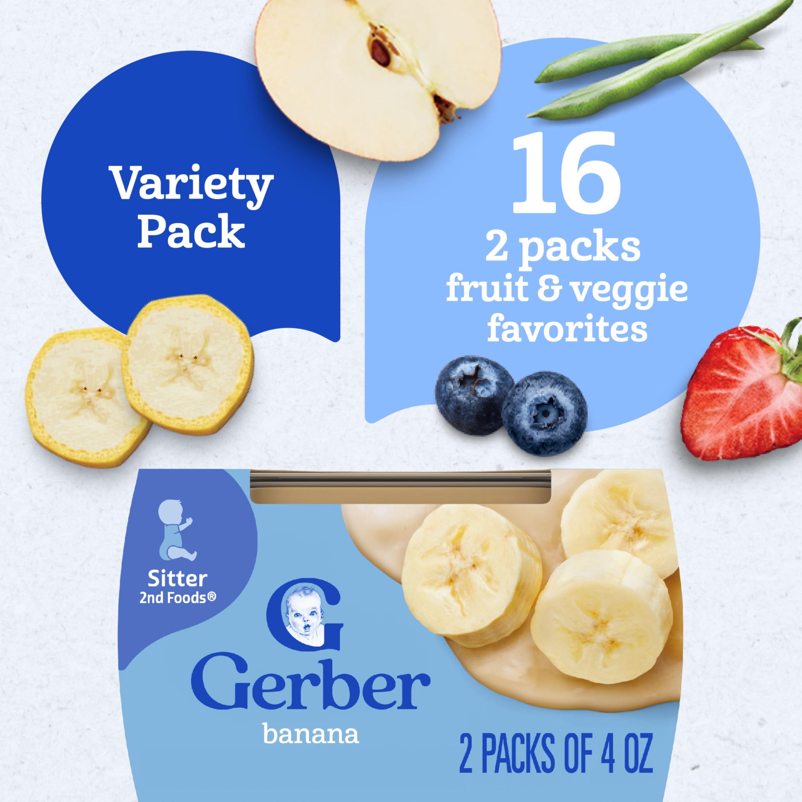 Gerber Stage 2 Baby Food, Nourishing Blends Tubs, Meat Meals Powerblend, Baby Puree, Variety Pack, 32PK