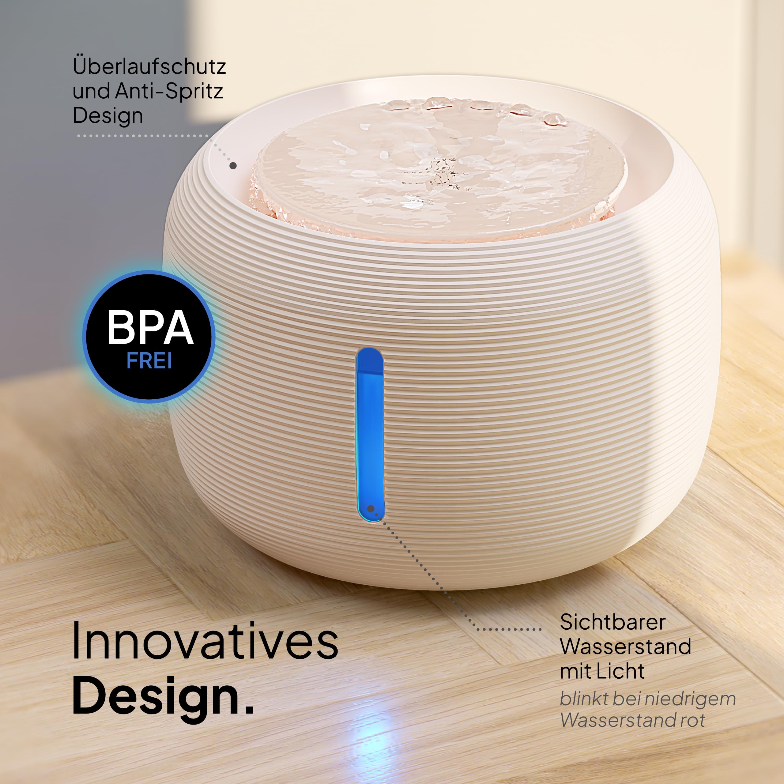 Pretty Paw Trinkbrunnen für Katze – Flüsterleiser 2,5L Katzenbrunnen mit LED & Aktivkohlefilter - BPA-frei & leicht zu reinigen - Hochwertige Lösung zum fairen Preis - KatzenOase Pro