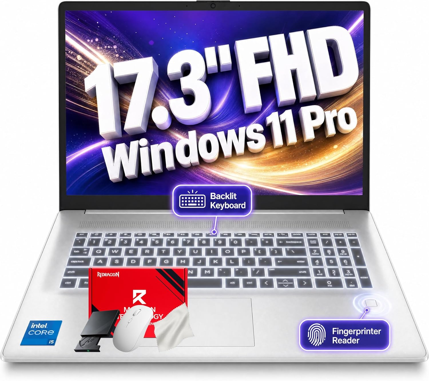 HP 2026 17.3" FHD Business Laptop | Intel 10-Core i5-1334U | 20GB RAM, 512GB SSD for Multitasking | Anti-Glare Display, Backlit Keyboard, Fingerprint, Wi-Fi 6, Win 11 Pro | Silver w/Redragon Bundle
