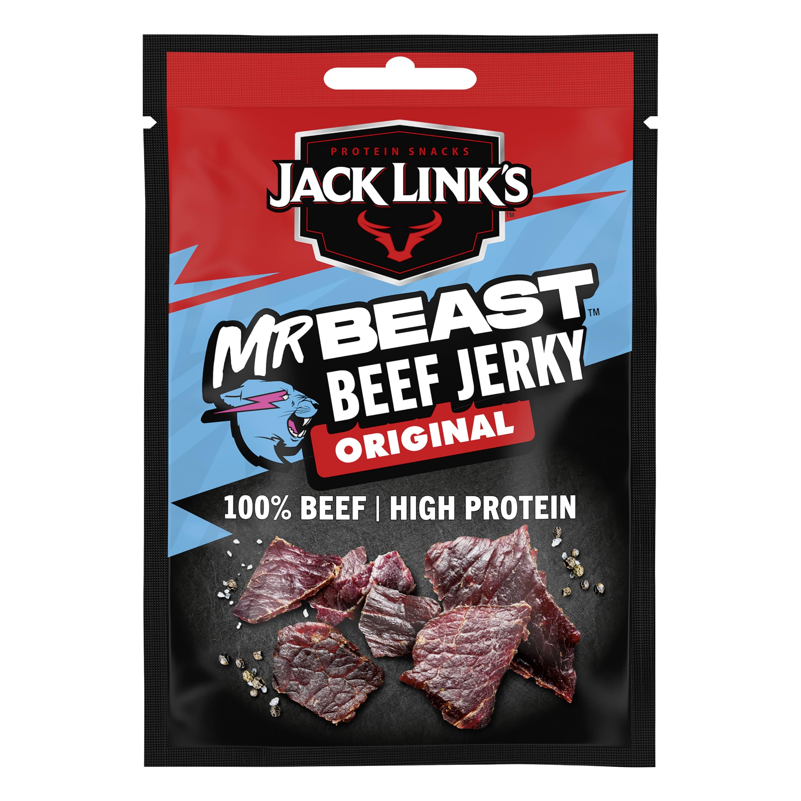 Jack Links Beef Jerky Original – 12er Pack (12 x 25g) – Trockenfleisch Eiweiß Snacks - High Protein Snack für Gym, Fitness, Outdoor - American Food für Menschen - Dörrfleisch Chips aus Rind Fleisch