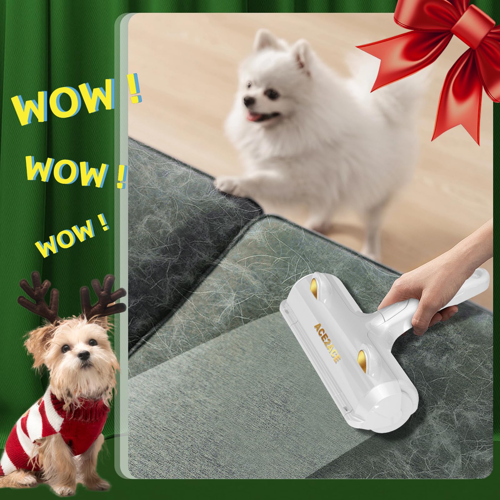 ACE2ACE Tierhaarentferner Fusselrolle, Fusselrolle für Hundehaare und Katzenhaare Wiederverwendbar, Fusselbürste für Tierhaar, für Sofa, Bett, Teppich, Kratzbaum, weiß