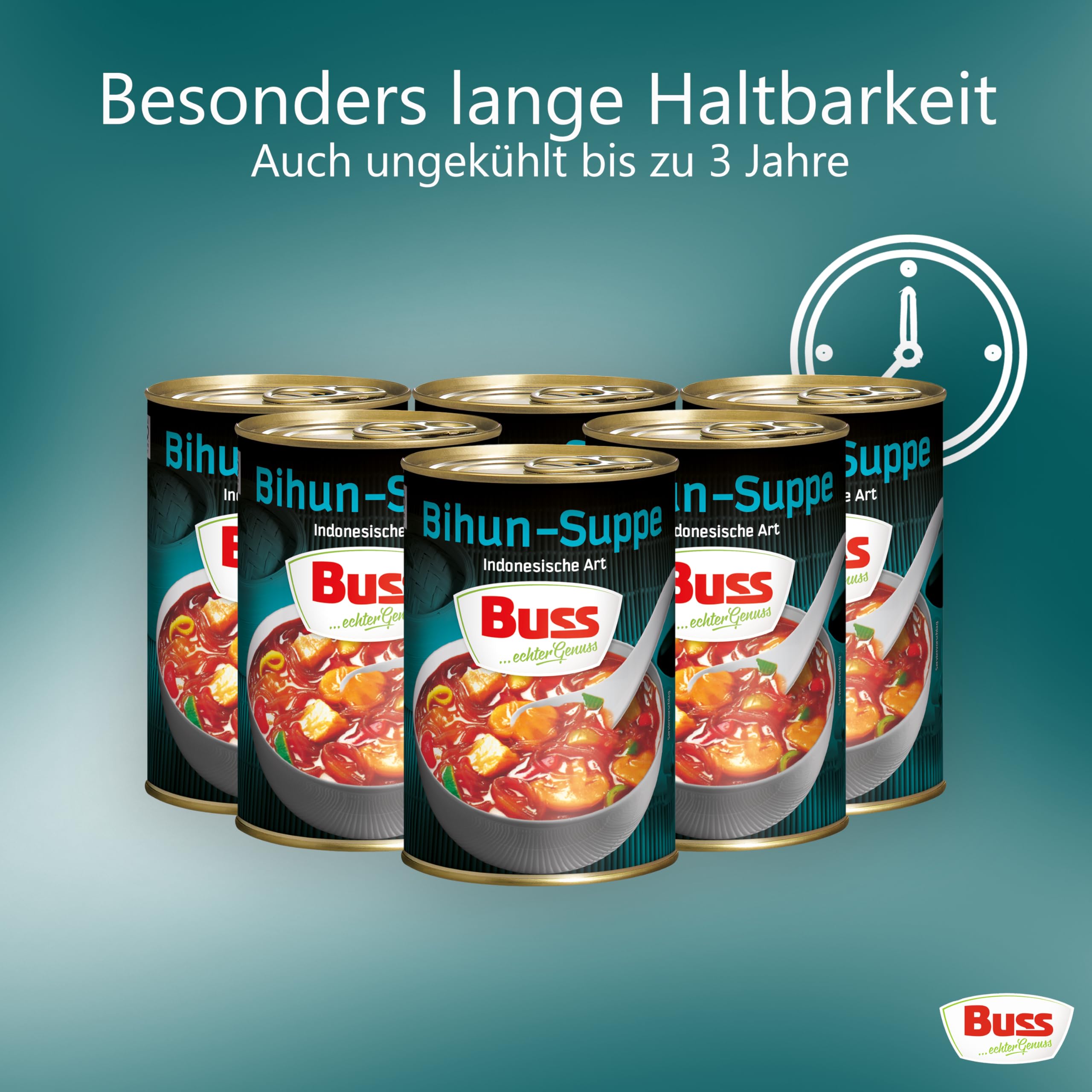Buss Asia Suppen - Bihunsuppe Original nach indonesischer Art - Milde Asia Suppe mit Paprika, Hühnerfleisch und Glasnudeln - Schnelle Fertiggerichte zum Aufwärmen in Mikrowelle & Topf - 12 x 400g