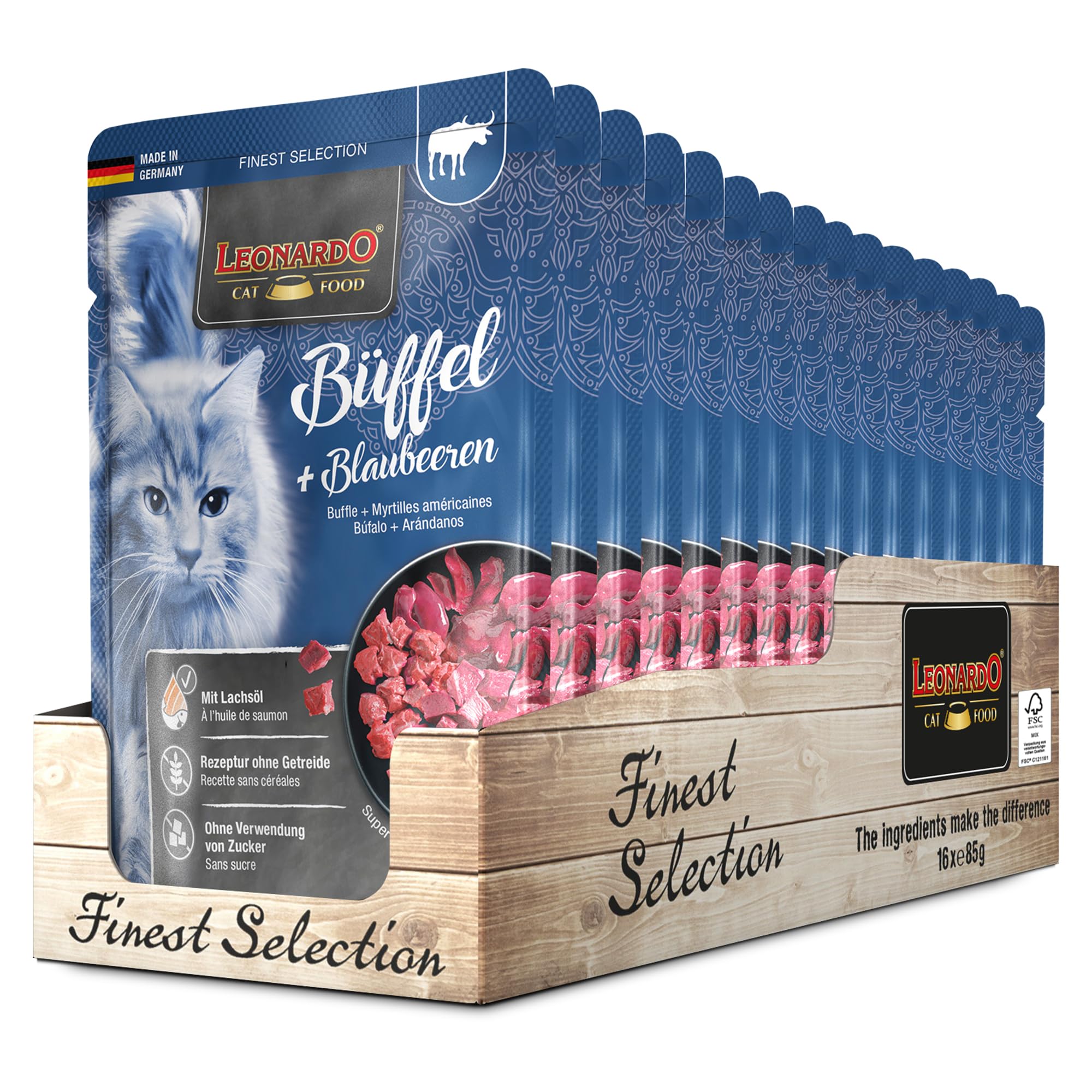 LEONARDO Frischebeutel [16x85g Kaninchen + Cranberries] | Getreidefreies Nassfutter für Katzen | Feuchtfutter Alleinfutter im Einzelportionsbeutel