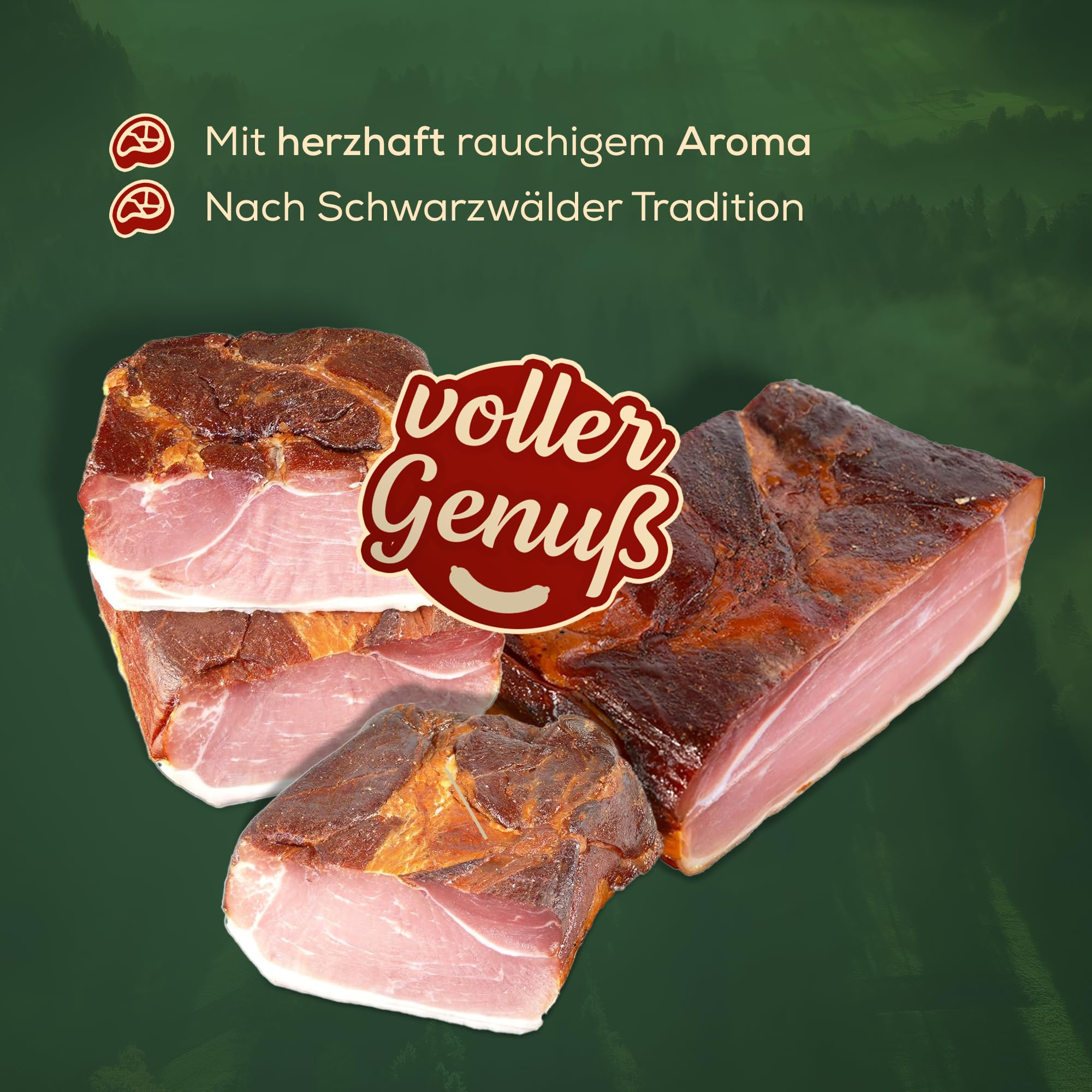 Schwarzwald Metzgerei – Schwarzwälder Schinken am Stück mit herzhaft rauchigem Aroma – Räucherschinken nach Schwarzwälder Tradition (1000g)