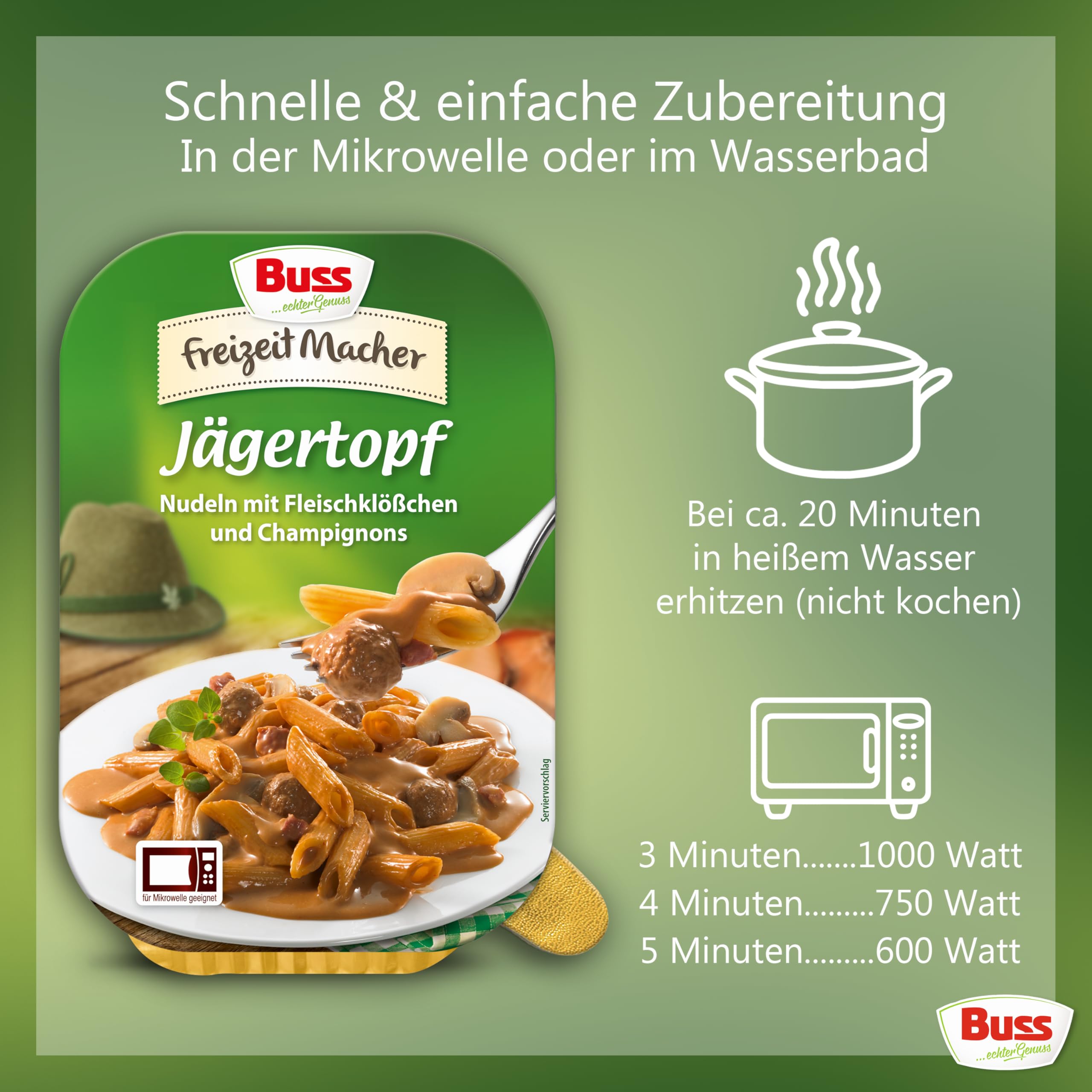 Buss Freizeitmacher Traditioneller Grünkohl Eintopf mit Kartoffeln und Mettenden - Fertiggerichte zum Aufwärmen in Mikrowelle & Topf - Schnell & Einfach Zubereitet - 12 x 300g