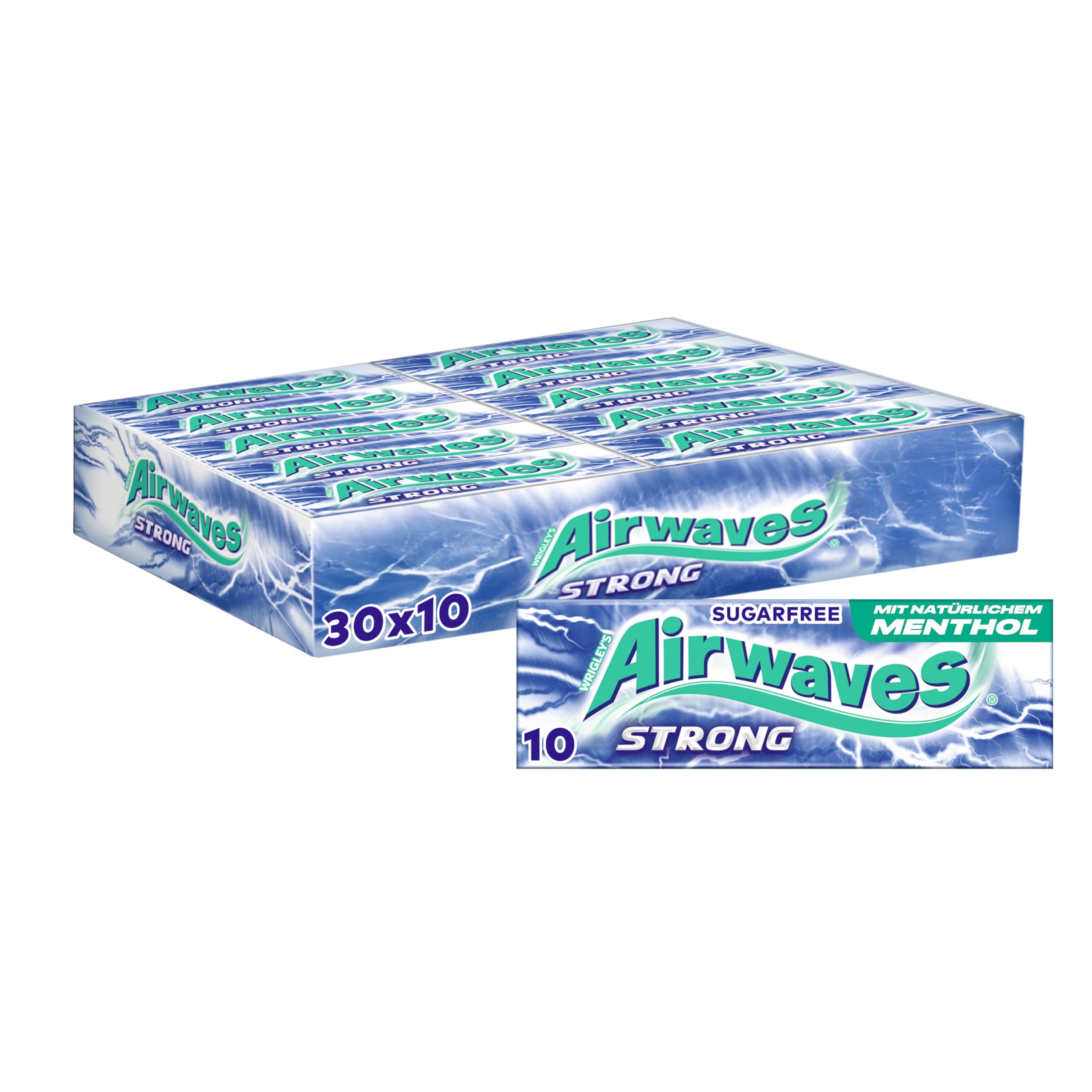 Airwaves Kaugummi Zuckerfrei, Strong, 30 x 10 Dragees, Großpackung Chewing Gum, Mit Natürlichem Menthol, Kaugummi ohne Zucker mit Minz Frische (300 Dragees)