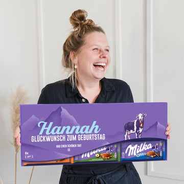 Riesen Milka Schokoladentafel personalisiert mit Botschaft - Personalisierte Geschenke mit Milka Schokoladentafeln, Geburtstagsgeschenk für Männer und Frauen (6 Tafeln)
