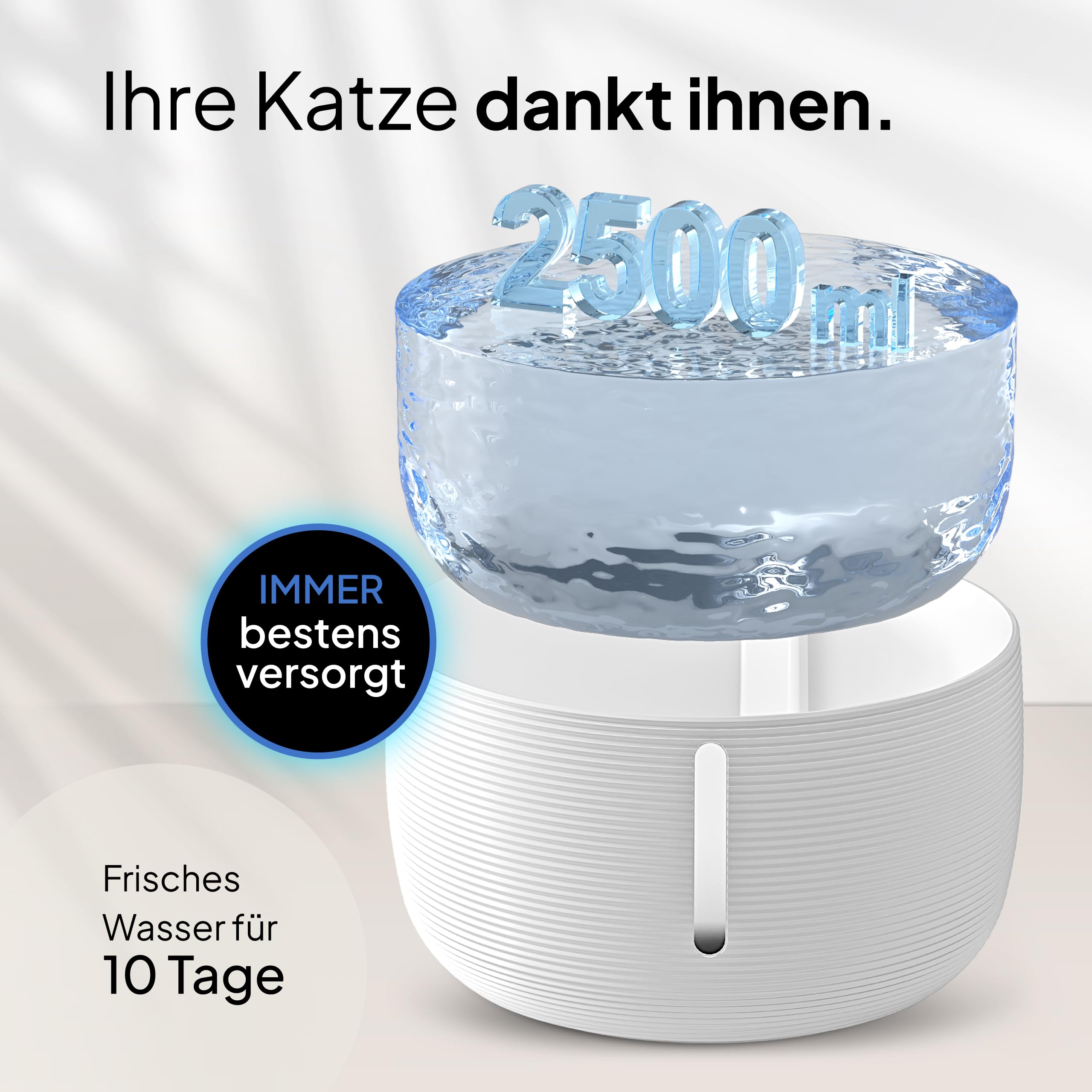 Pretty Paw Trinkbrunnen für Katze – Flüsterleiser 2,5L Katzenbrunnen mit LED & Aktivkohlefilter - BPA-frei & leicht zu reinigen - Hochwertige Lösung zum fairen Preis - KatzenOase Pro