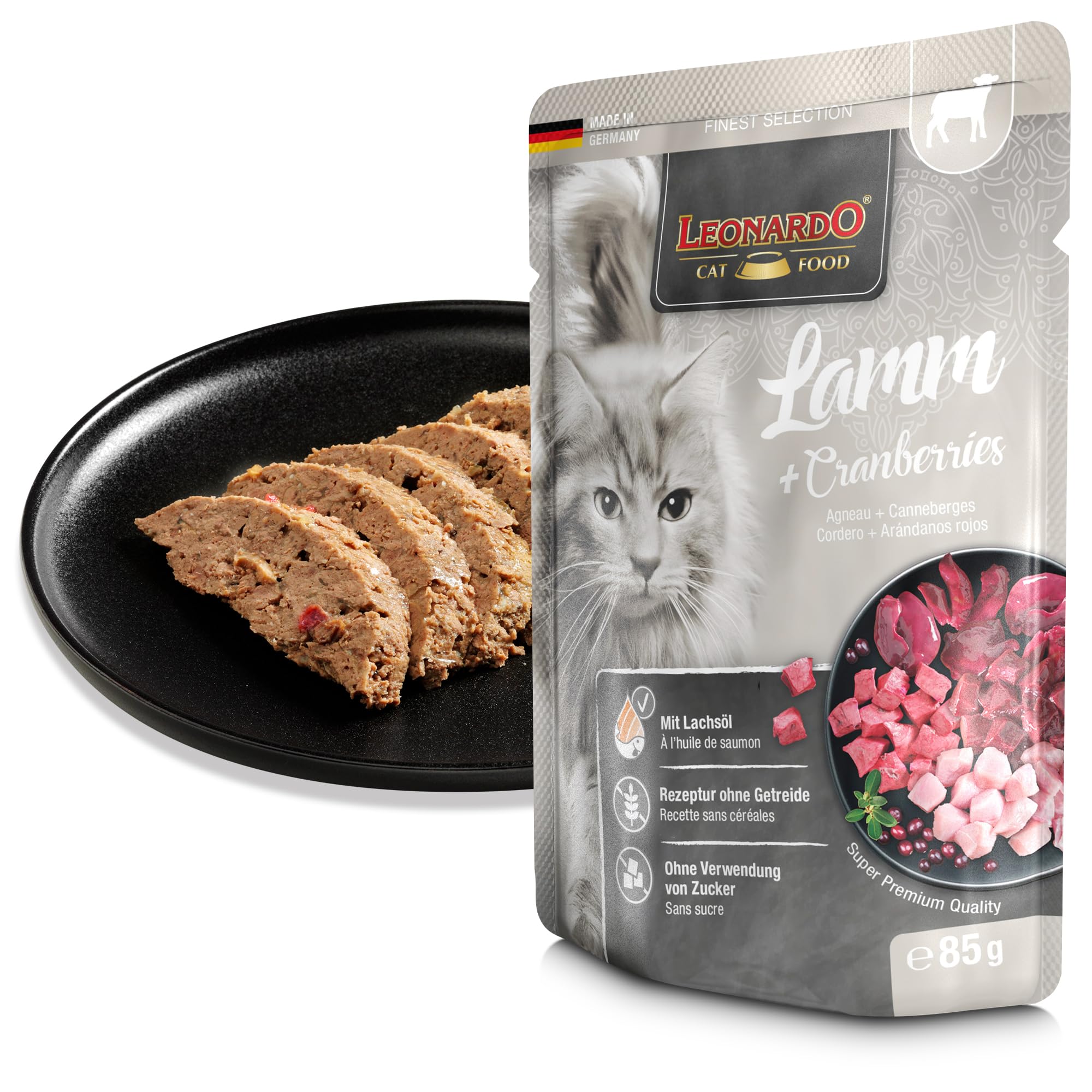 LEONARDO Frischebeutel [16x85g Kaninchen + Cranberries] | Getreidefreies Nassfutter für Katzen | Feuchtfutter Alleinfutter im Einzelportionsbeutel