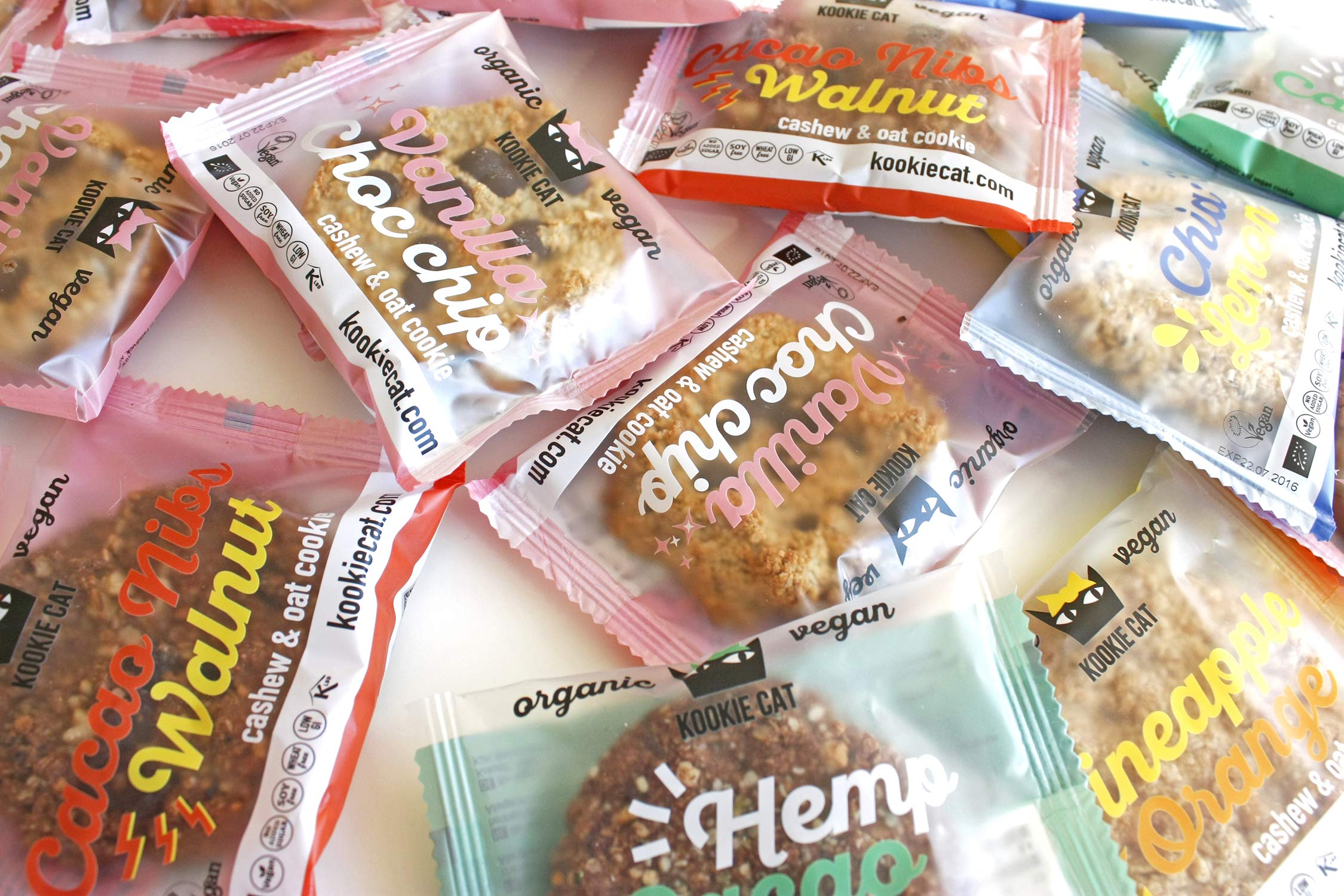 Kookie Cat Vanille Schokochip - Vegane Cookies Einzeln Verpackt, Glutenfrei, Sojafrei, Bio, Cashew & Hafer - 12 X 50g Multipack