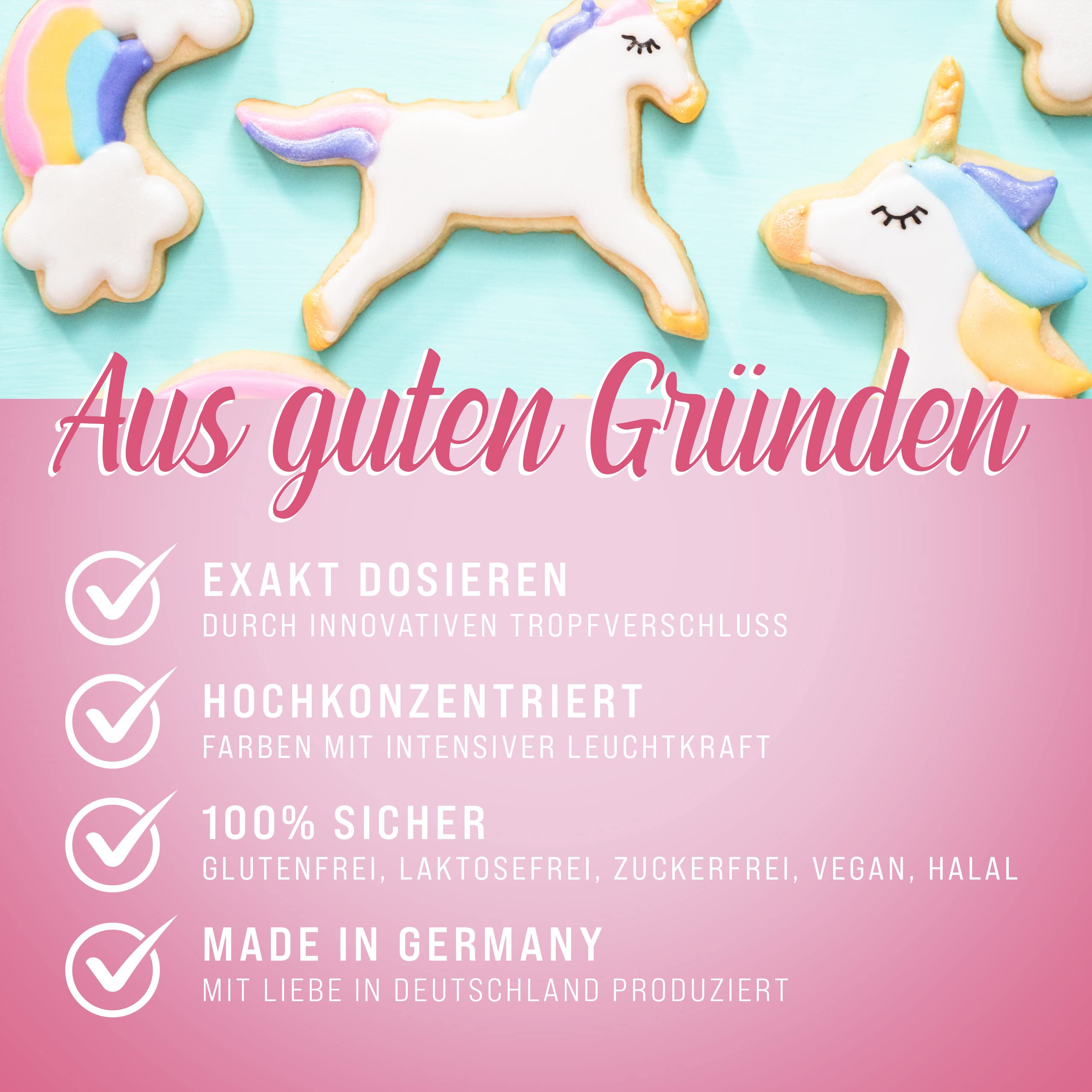 Belissia Lebensmittelfarbe Set – 8x10ml flüssig & hochkonzentriert – Lebensmittelechte Speisefarbe zum Backen, Kochen, Fondant & DIY - vegan, stark färbend, geschmacksneutral