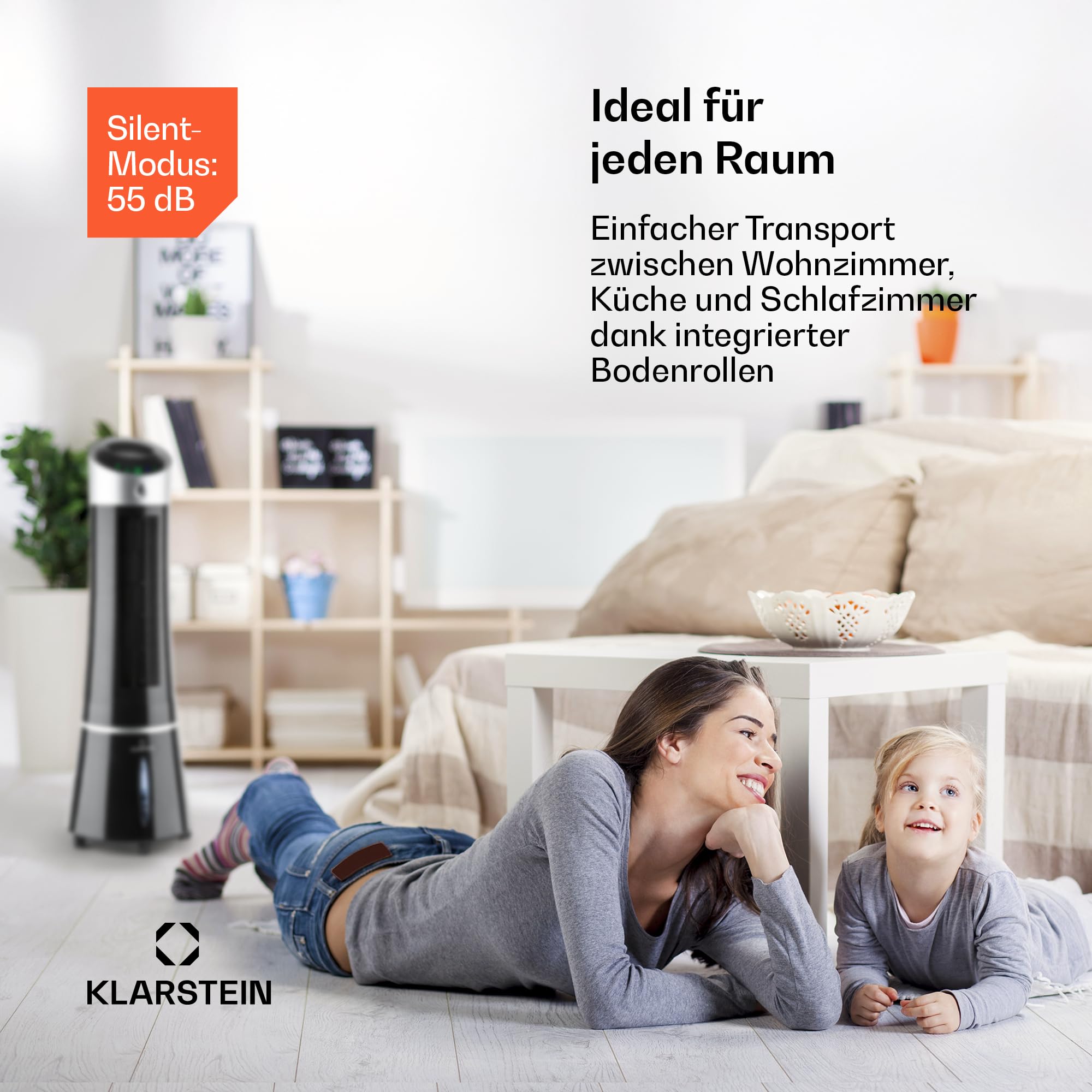 Klarstein Luftkühler mit Wasserkühlung, 5-in-1 Verdunstungskühler, Luftbefeuchter, Ventilator, Luftreiniger & Nachtmodus, Mobile Klimageräte Luftkühler 6L, 45 Watt Air Cooler, 180 m³/h Luftstrom