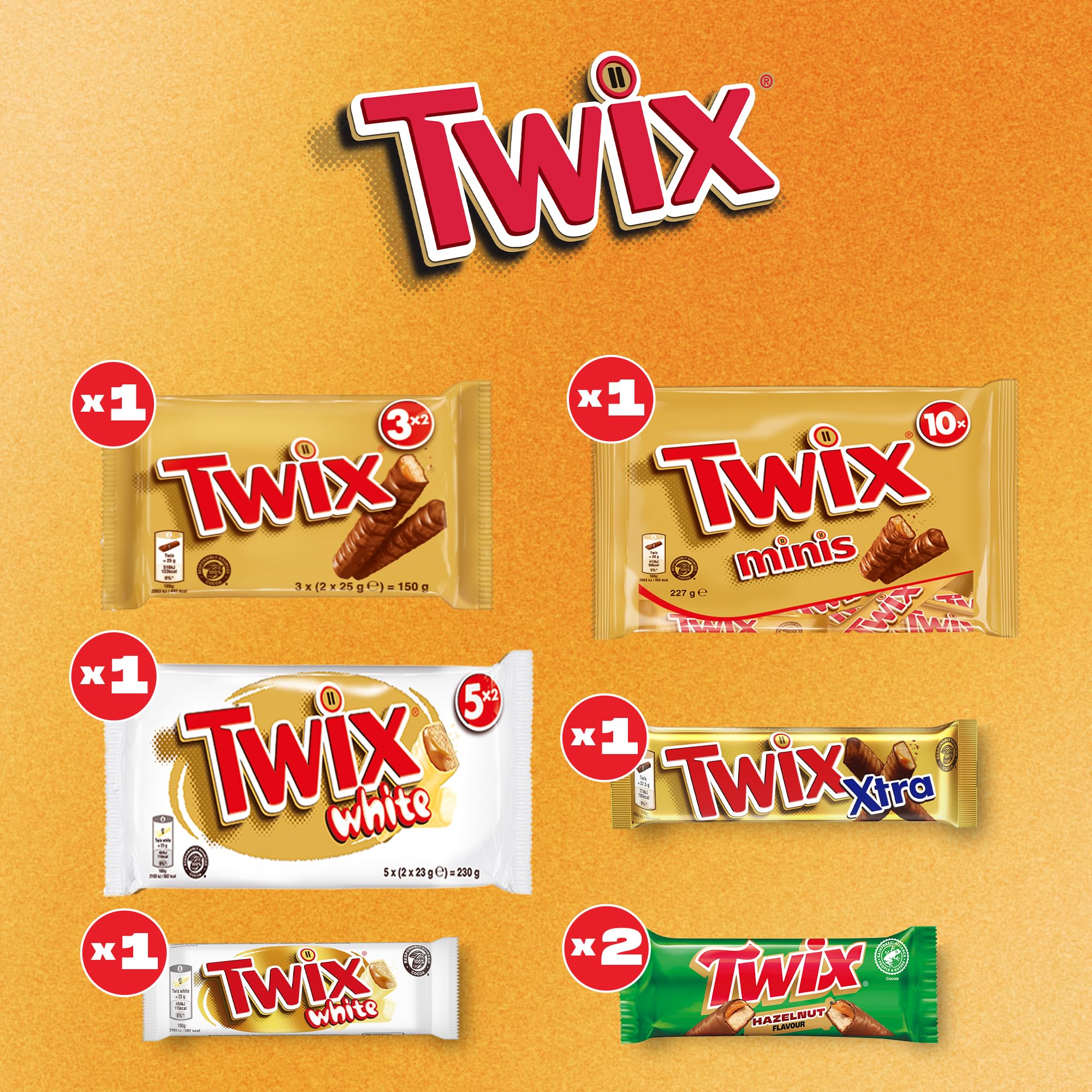 Twix Milchschokoladenriegel mit Keks und Karamell, Schokolade, 32 Snack-Riegel à 50g