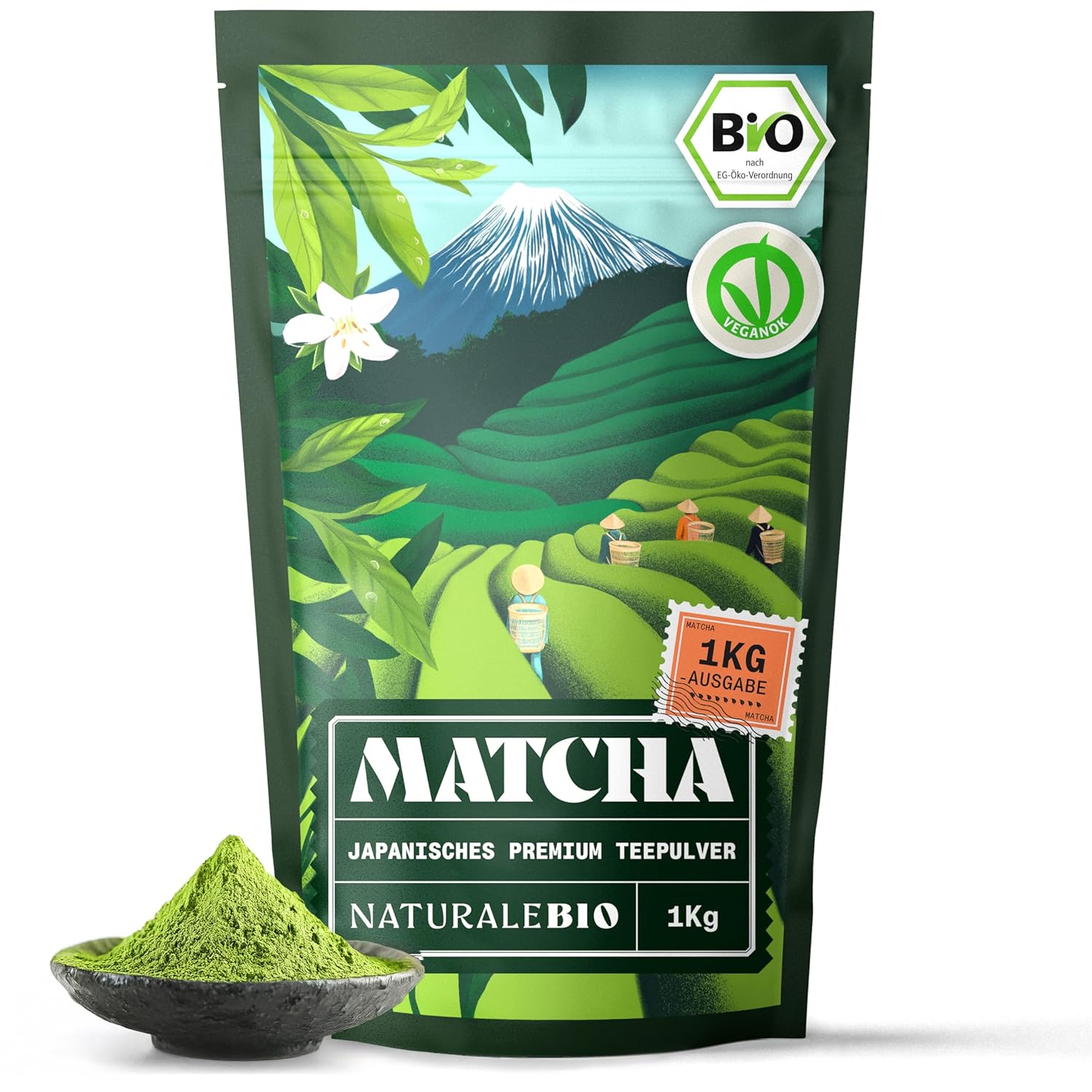 NaturaleBio Matcha Tee Pulver Bio - Premium-Qualität - 100g. Original Green Tea aus Japan. Japanischer ideal zum Trinken. Grüntee für Latte, Smoothies Getränk. Hergestellt in Uji, Kyoto.