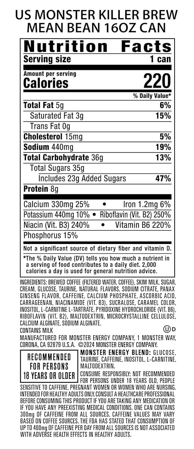 Monster Energy Killer Brew Mean Bean, 15 Fl Oz (Pack of 12)