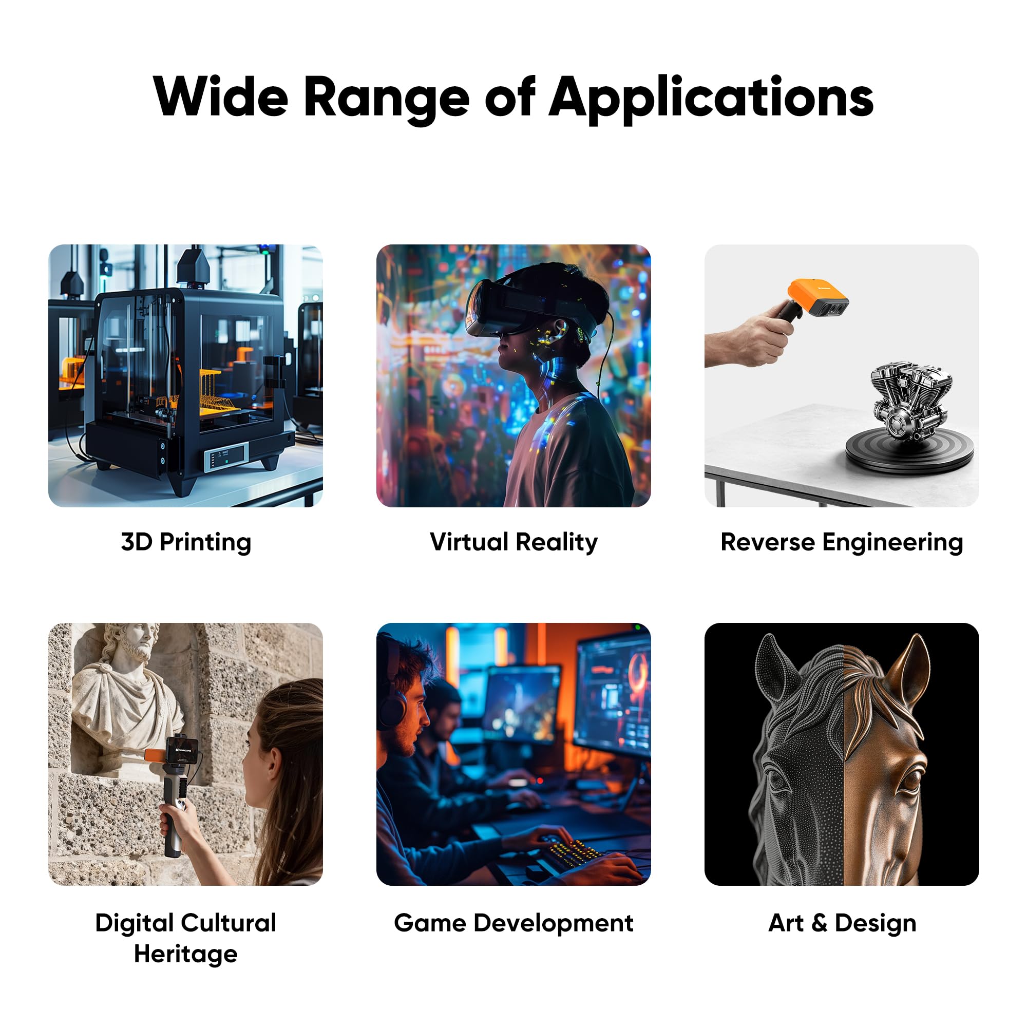 3DMakerpro Fox Entry-Level Medium-Format 3D Scanners for 3D Printing, Handheld 3D Scanner with Markerless AI Visual Tracking, 10FPS Fast Scan, 0.07mm Accuracy for 3D Printer