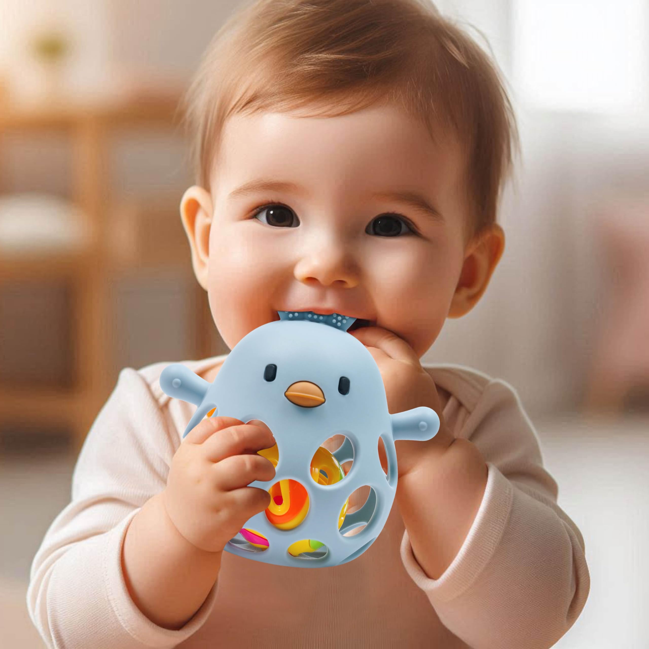 farout Montessori Beißring & Rassel für Babys - Sensorik Spielzeug ab 0 Monate, Zahnungshilfe & Greifball - Geschenk für Jungen & Mädchen
