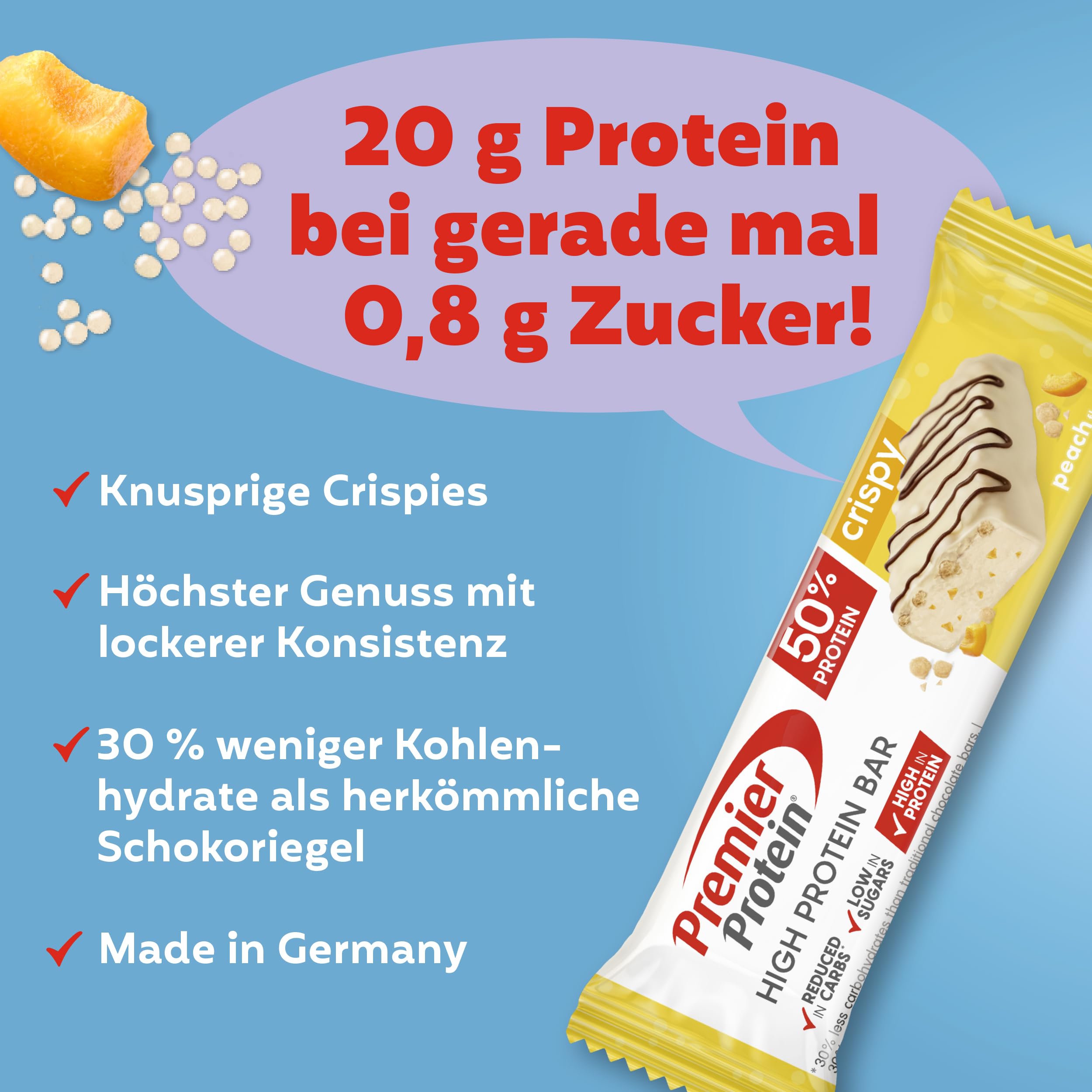Premier Protein - High Protein Bar 50% - Double Chocolate Cookie - 16x40g - Zuckerarm - Kohlenhydratarm - palmölfrei