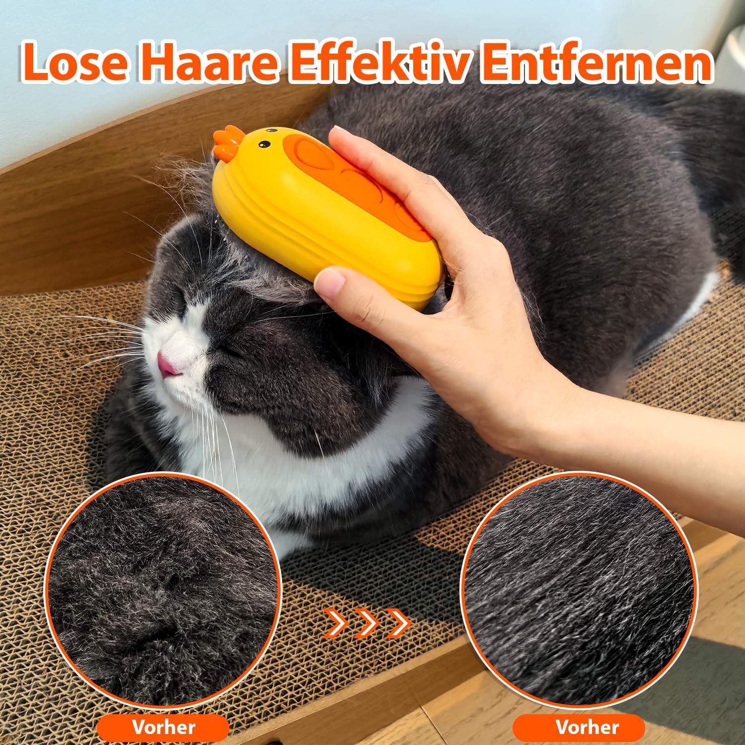 Katzenbürste mit Dampf & Auslöseknopf, Wiederaufladbar Dampfbürste von Katze Hunde, Spray Haustierhaar Bürste, Massage Steamer Kamm für Langhaar und Kurzhaar zum Entfernen Losem Fell und Schmutz