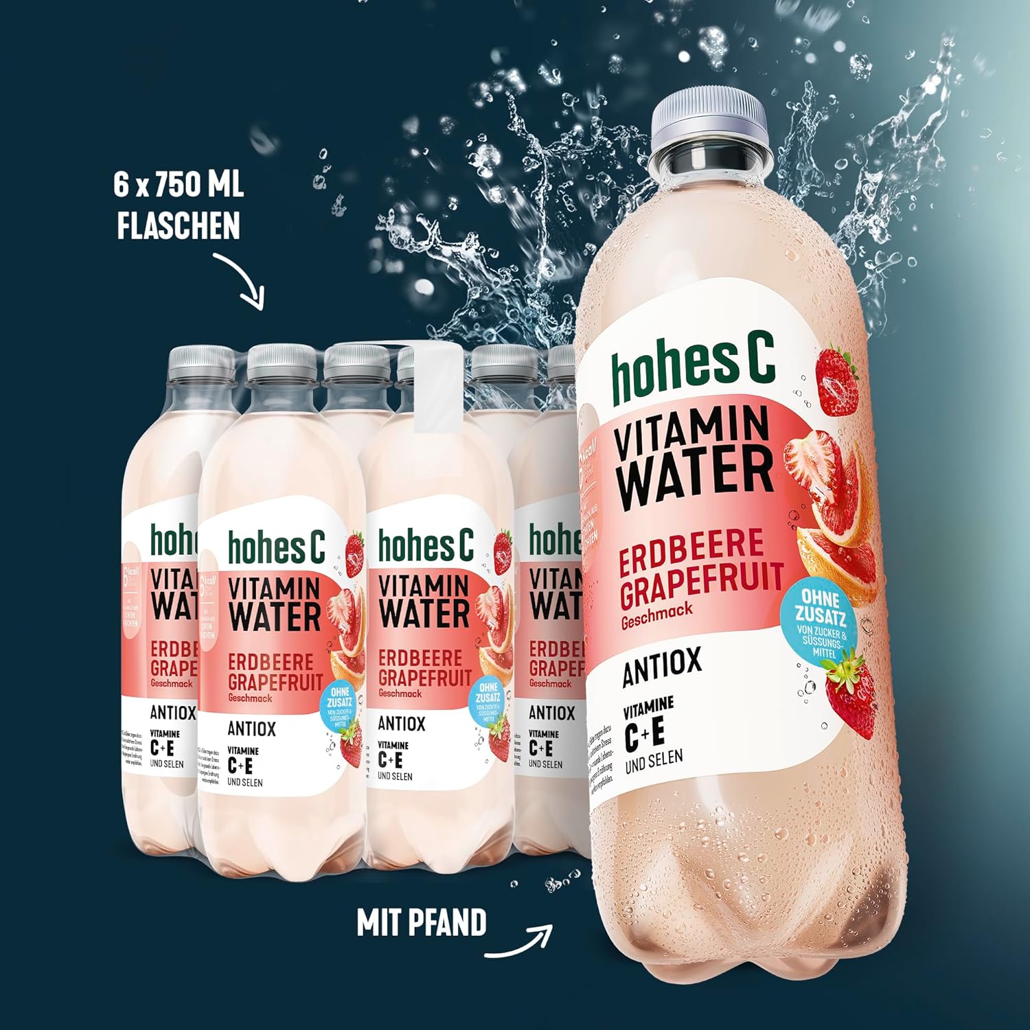 hohes C Vitamin Water Protect Limette & Ingwer (6 x 750ml), für dein Immunsystem: Vitamin C, D, E + Zink, gegen oxidativen Stress, nur 6kcal/100ml, ohne Zuckerzusatz & Süßungsmittel, vegan