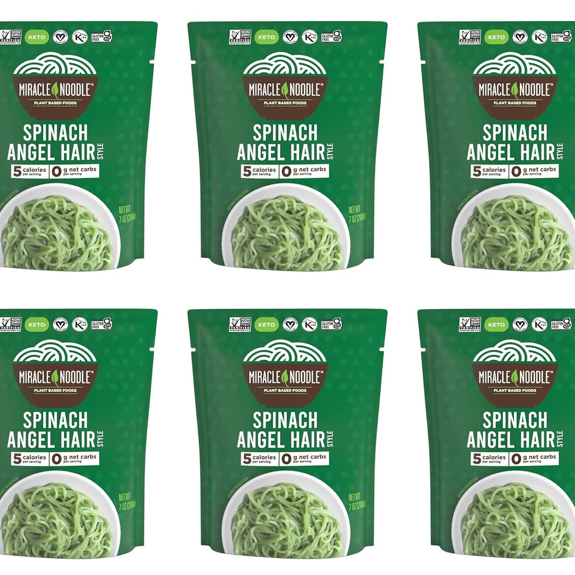 Miracle Noodle Ready to Eat Organic Spaghetti Pasta, 7 Oz (Pack of 6), Plant Based Shirataki Konjac Noodles, 5 Calories, 1g Net Carbs Per Serving, Keto, Gluten-Free