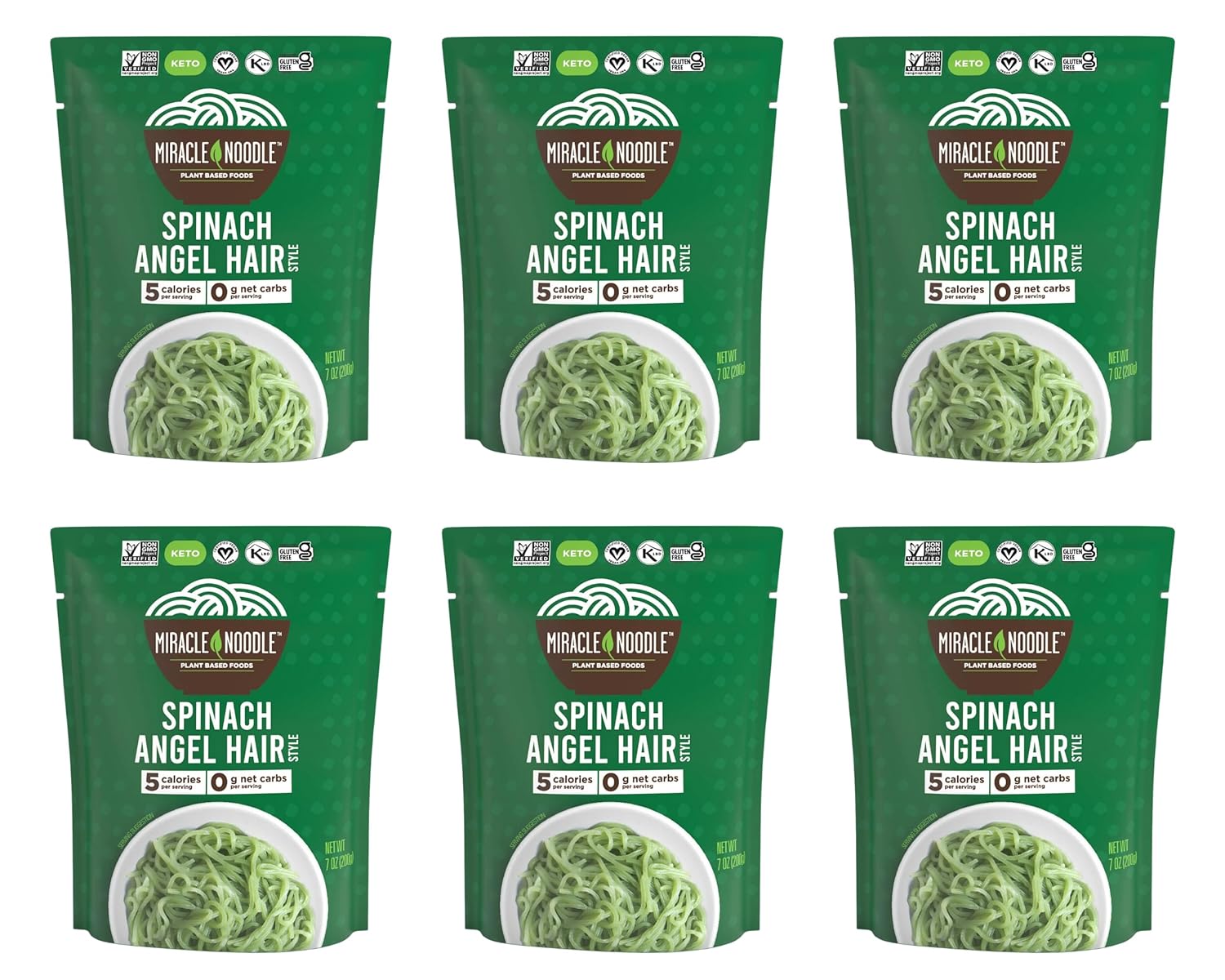 Miracle Noodle Ready to Eat Organic Spaghetti Pasta, 7 Oz (Pack of 6), Plant Based Shirataki Konjac Noodles, 5 Calories, 1g Net Carbs Per Serving, Keto, Gluten-Free