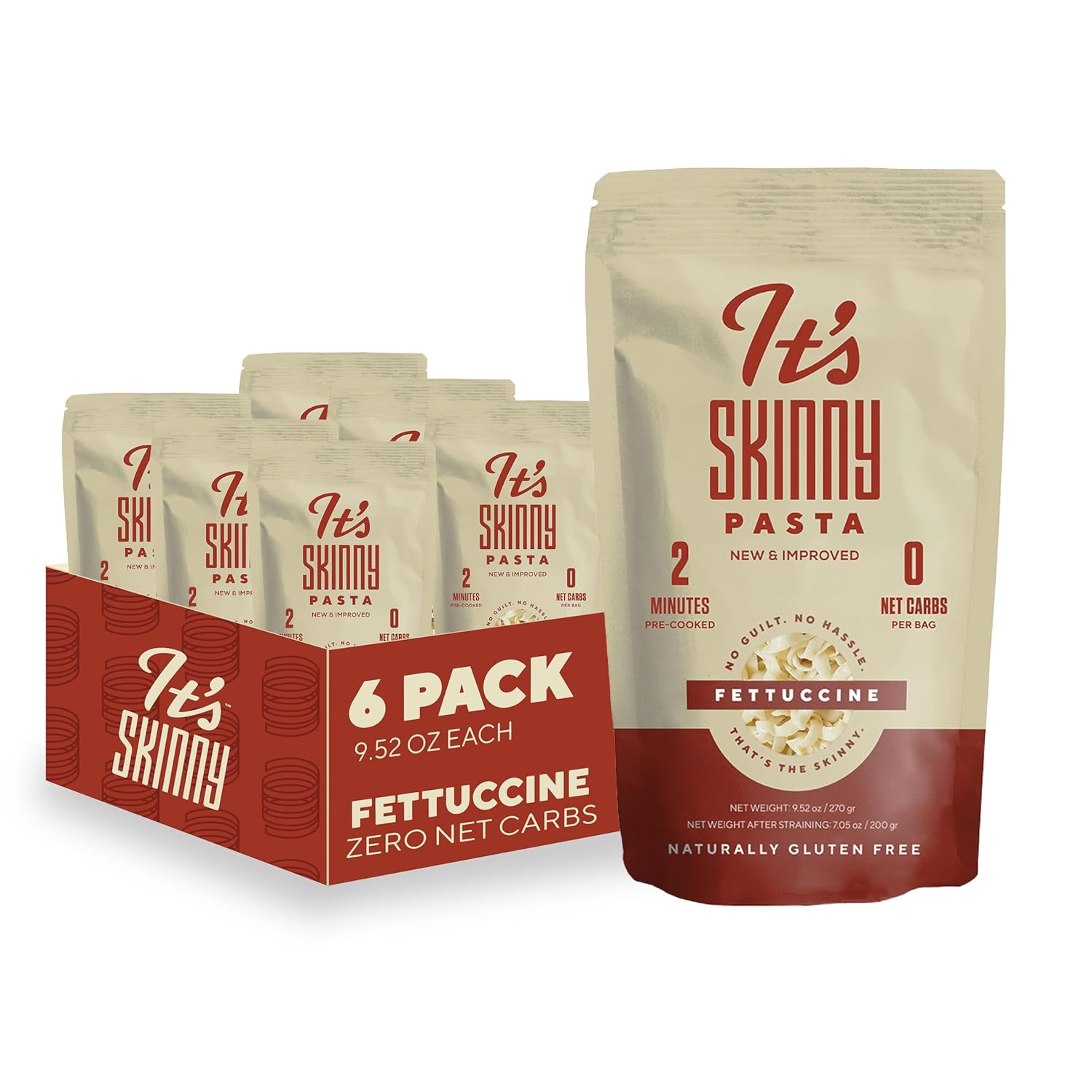 It’s Skinny Fettuccine Pasta – Low Carb Pasta, Gluten Free, Keto & Vegan-Friendly, Shirataki Konjac, Sugar-Free, High in Fiber, Only 4.5 Calories Per Serving, Ready in 2 Minutes (6 Packs)