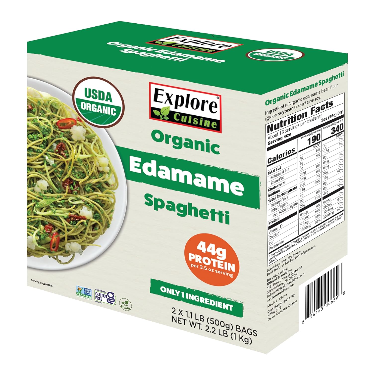Explore Cuisine Organic Edamame Spaghetti - Pack of 6 (8 oz) - Easy-to-Make Gluten Free Pasta - High in Plant Protein & Fiber - Vegan, Keto Friendly, Non- GMO - 24 Total Servings