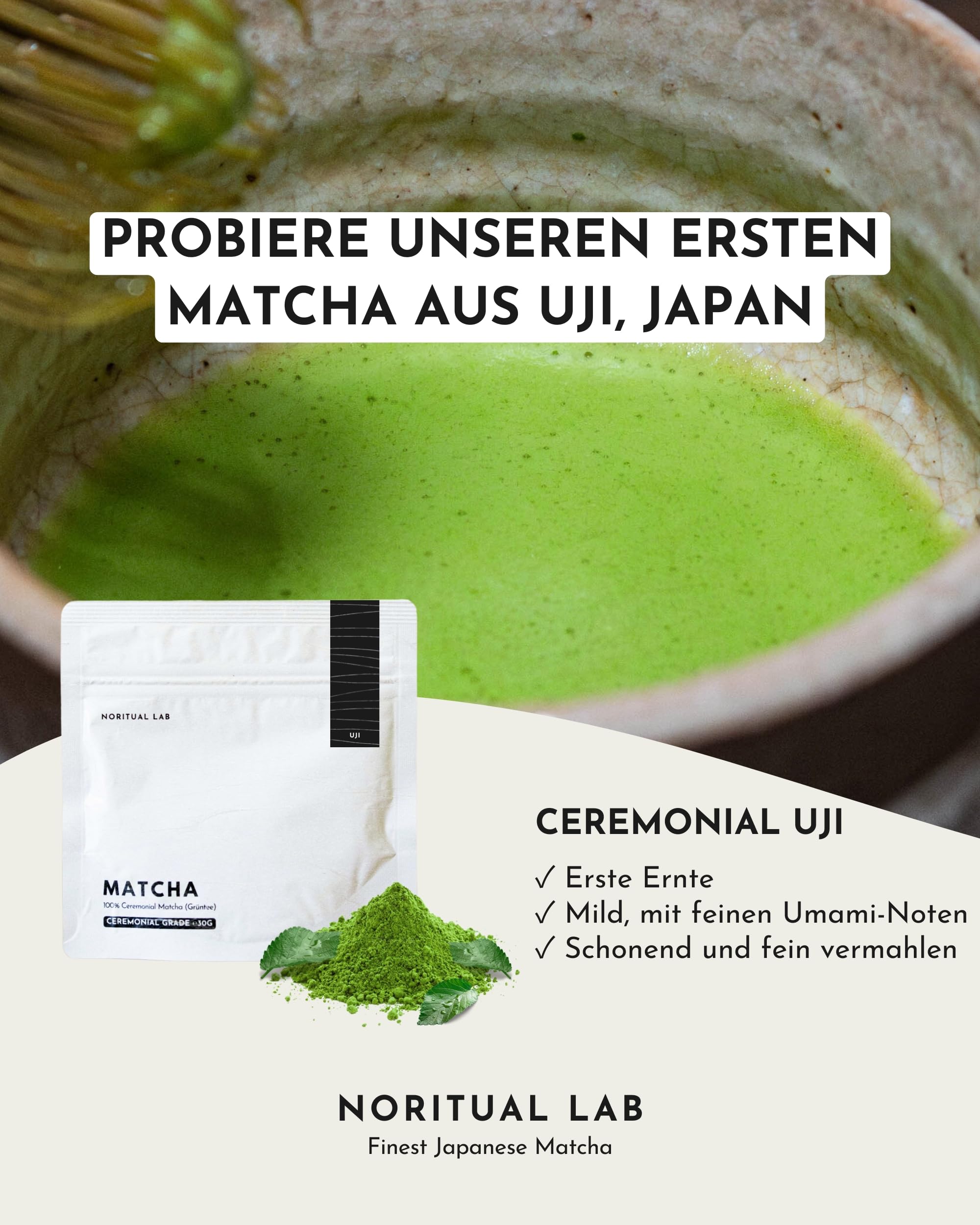 Ceremonial Matcha - Reines Matcha Pulver aus Japan - Ceremonial Grade - Original Matcha Grüntee - Erste Ernte - 100% Natürlich und Laborgeprüft