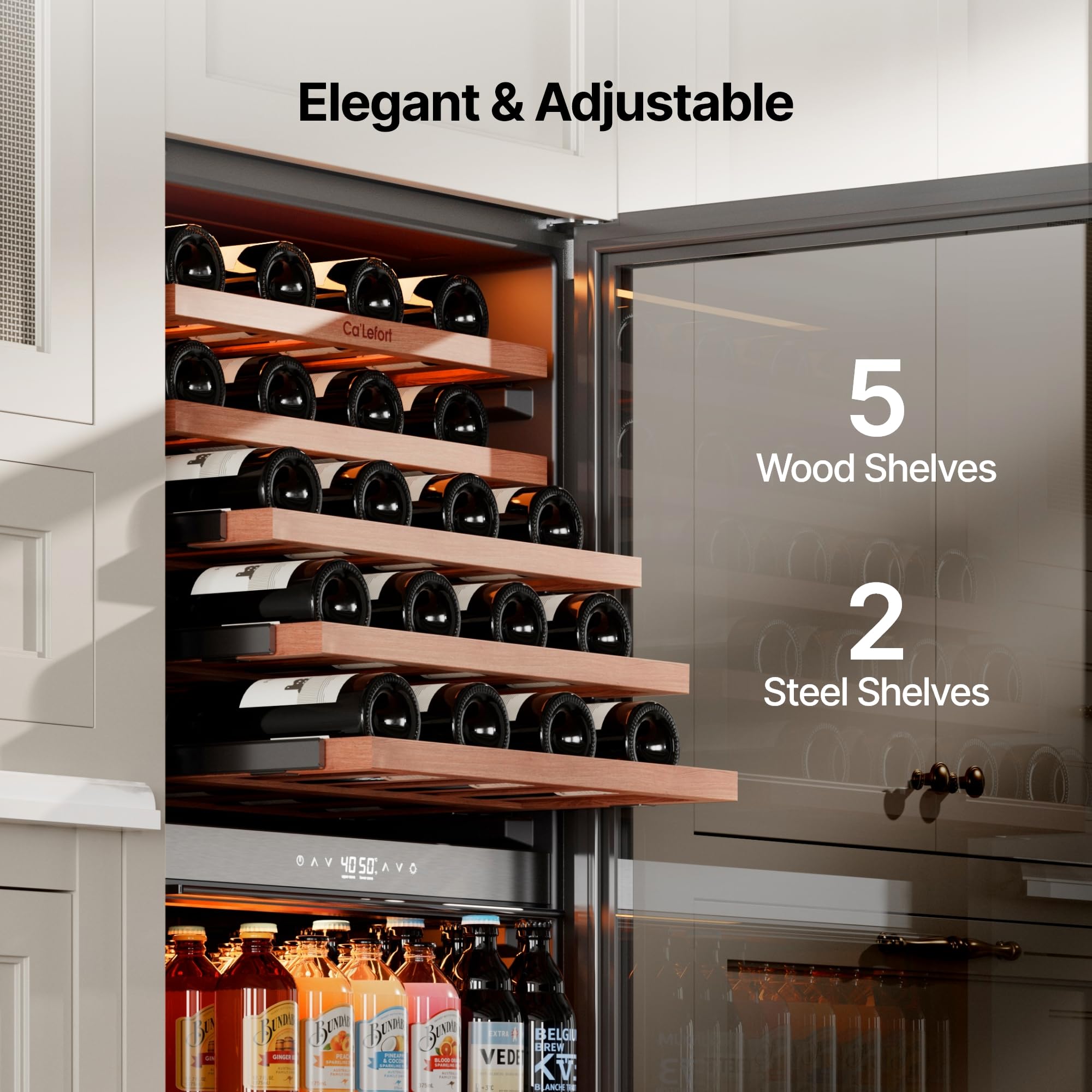 Ca'Lefort 15 Inch Wine Fridge, 33 Bottle Wine Cooler Refrigerator, 40-65°F Wine Refrigerator Glass Door, 3 LED Wine Fridge, Built-in or Freestanding Fridge for Home/Bar/Kitchen (3.0 cu.ft)