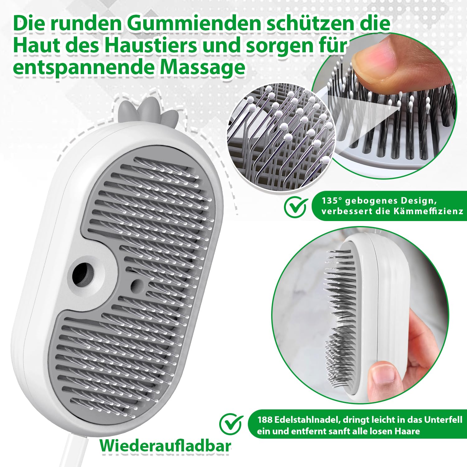 Katzenbürste mit Dampf & Auslöseknopf, Wiederaufladbar Dampfbürste von Katze Hunde, Spray Haustierhaar Bürste, Massage Steamer Kamm für Langhaar und Kurzhaar zum Entfernen Losem Fell und Schmutz