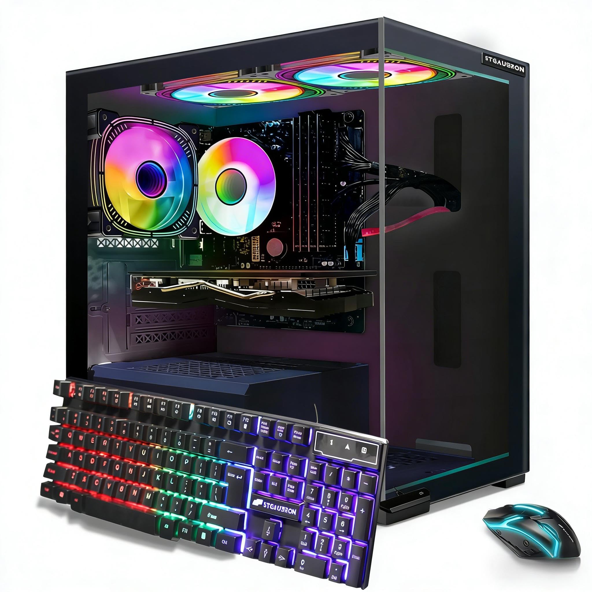STGAubron Prebuilt Gaming PC Desktop, Radeon RX 550 4G, Intel Core i5 up to 3.6GHz, 16G RAM, 512G SSD, WiFi 6, BT 5.0, RGB Fan x2, Windows 11 Home