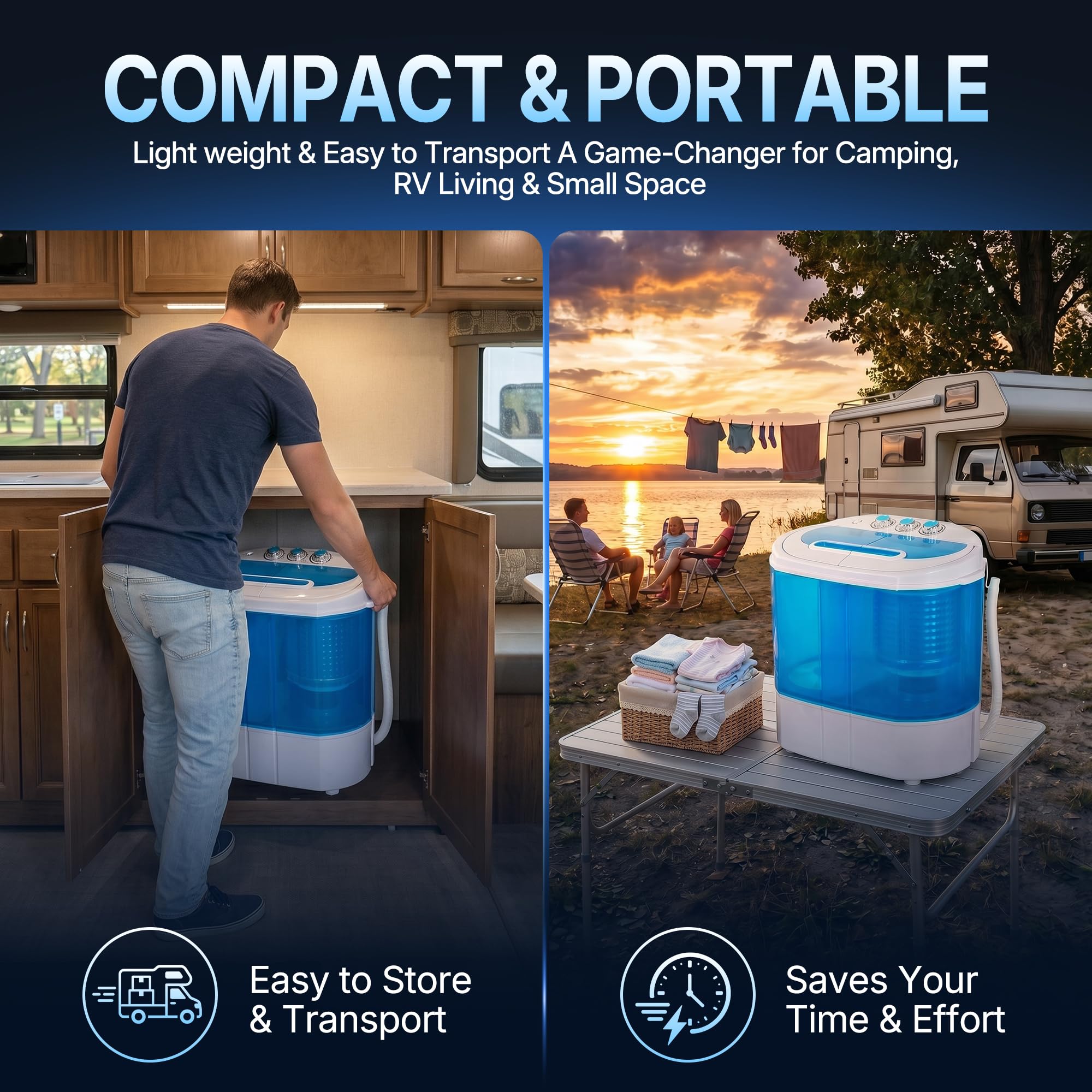 SUPER DEAL Small Portable Washing Machine 9.9lb Mini Compact Washer Twin Tub Laundry Machine Top Load Spinning and Washing Combo 6.57 FT Inlet Gravity Drain Hose
