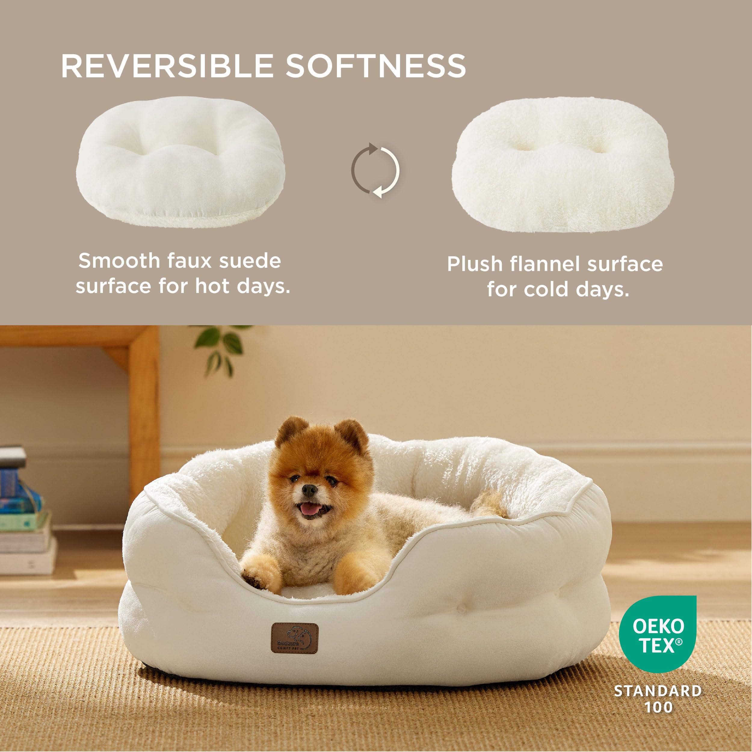 BEDSURE Katzenbett waschbar Katzen Bettchen - 51x48x15cm Katzenkorb mit Zweiseitig Innenkissen Katzenschlafplatz für Katzen oder kleine Hunde,Grau