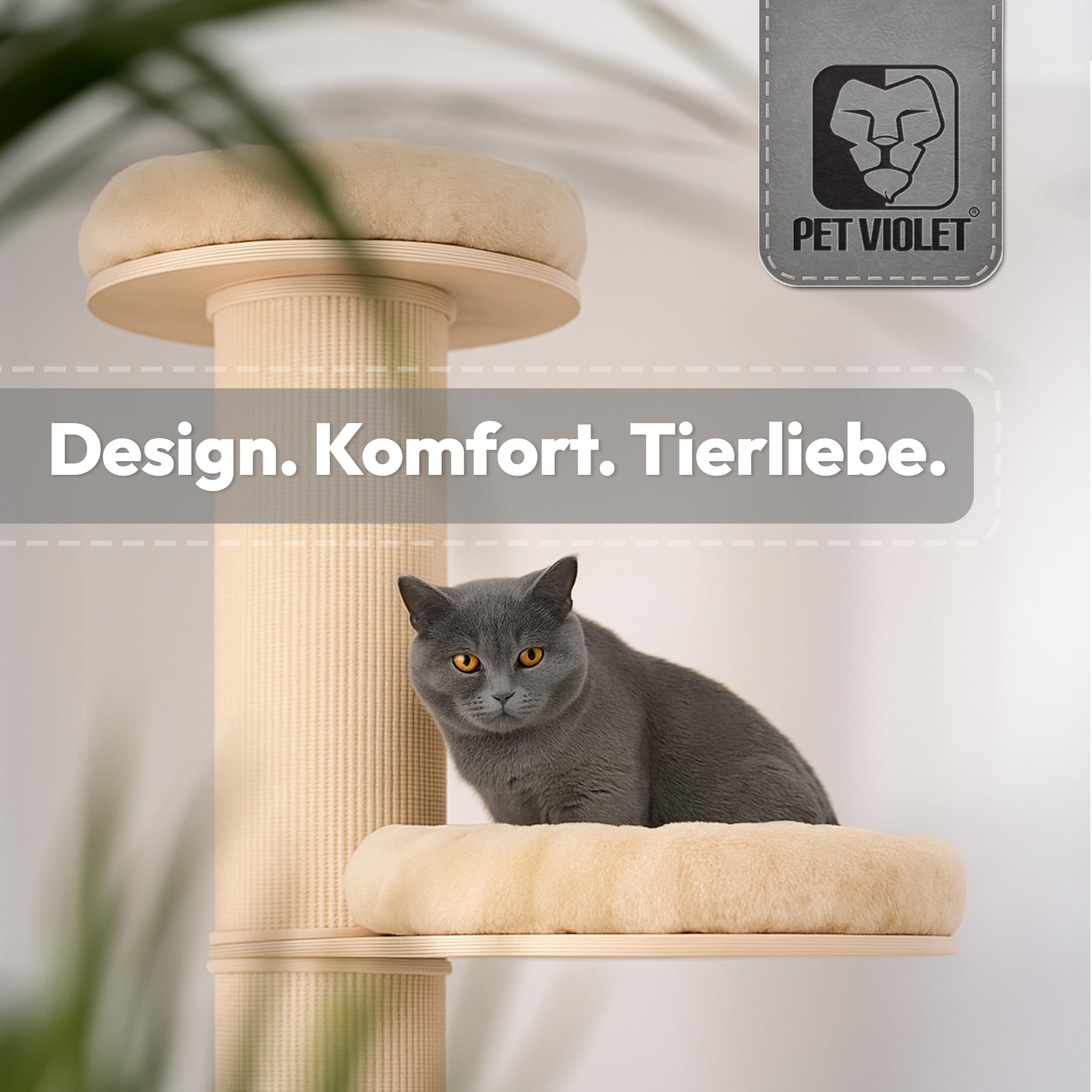 Kratzbaum wandmontiert 185 cm hoch, XXL Katzenbaum Premium Sisal Säulen, 3 Plattformen Kissen abnehmbar & waschbar I Stabiler & Platzsparender Katzenkratzbaum, Grau