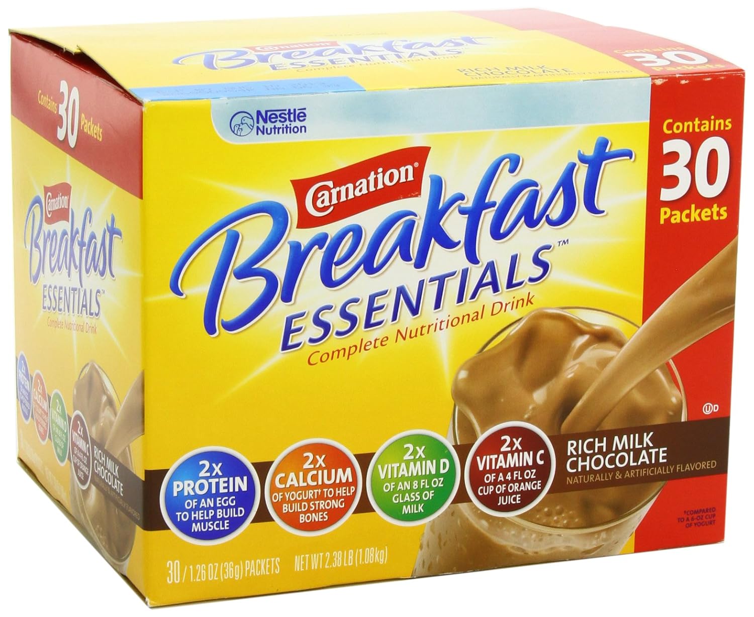 Carnation Breakfast Essentials Complete Nutritional Drink, Rich Milk Chocolate, 1.26 oz, (Pack of 30)