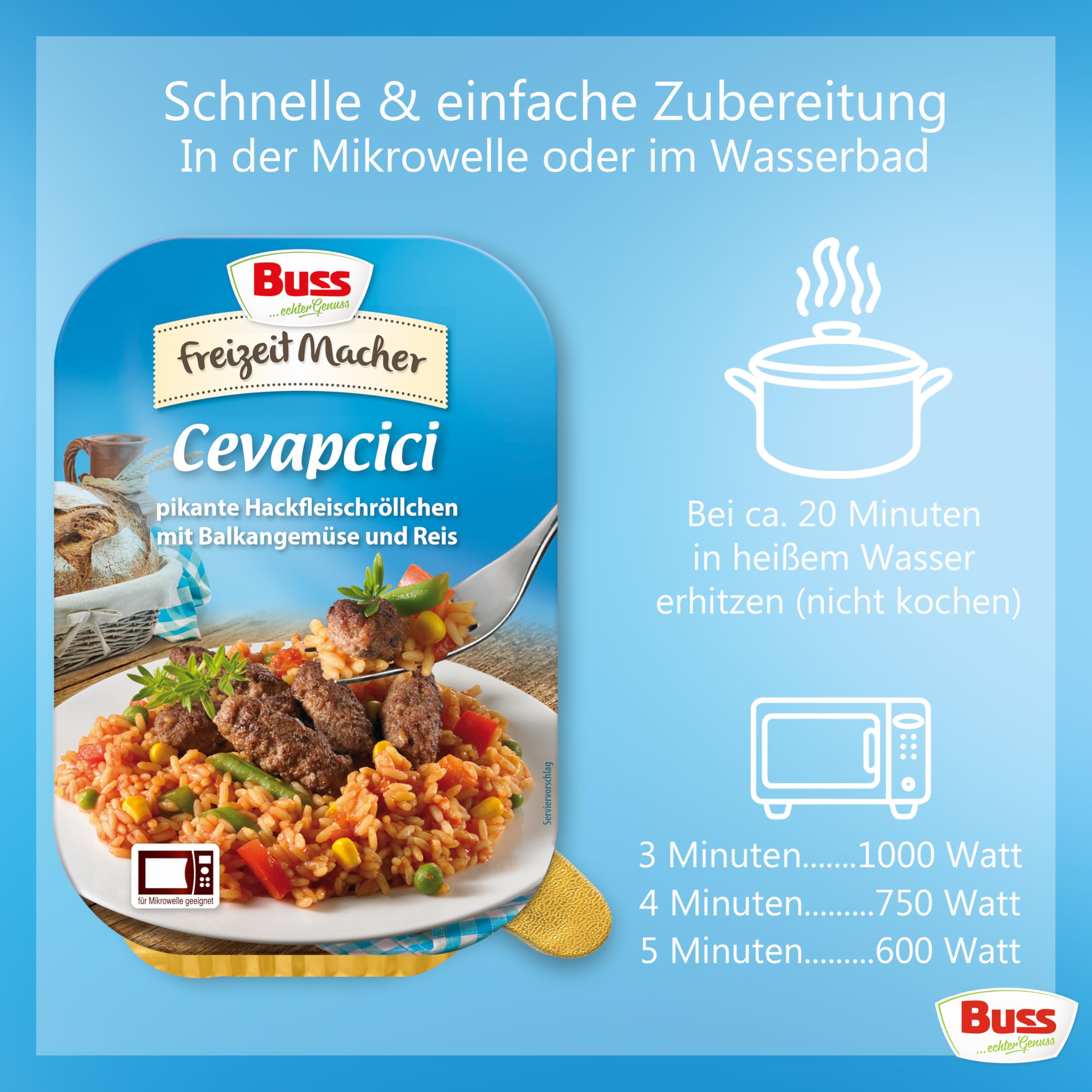 Buss Freizeitmacher Traditioneller Grünkohl Eintopf mit Kartoffeln und Mettenden - Fertiggerichte zum Aufwärmen in Mikrowelle & Topf - Schnell & Einfach Zubereitet - 12 x 300g